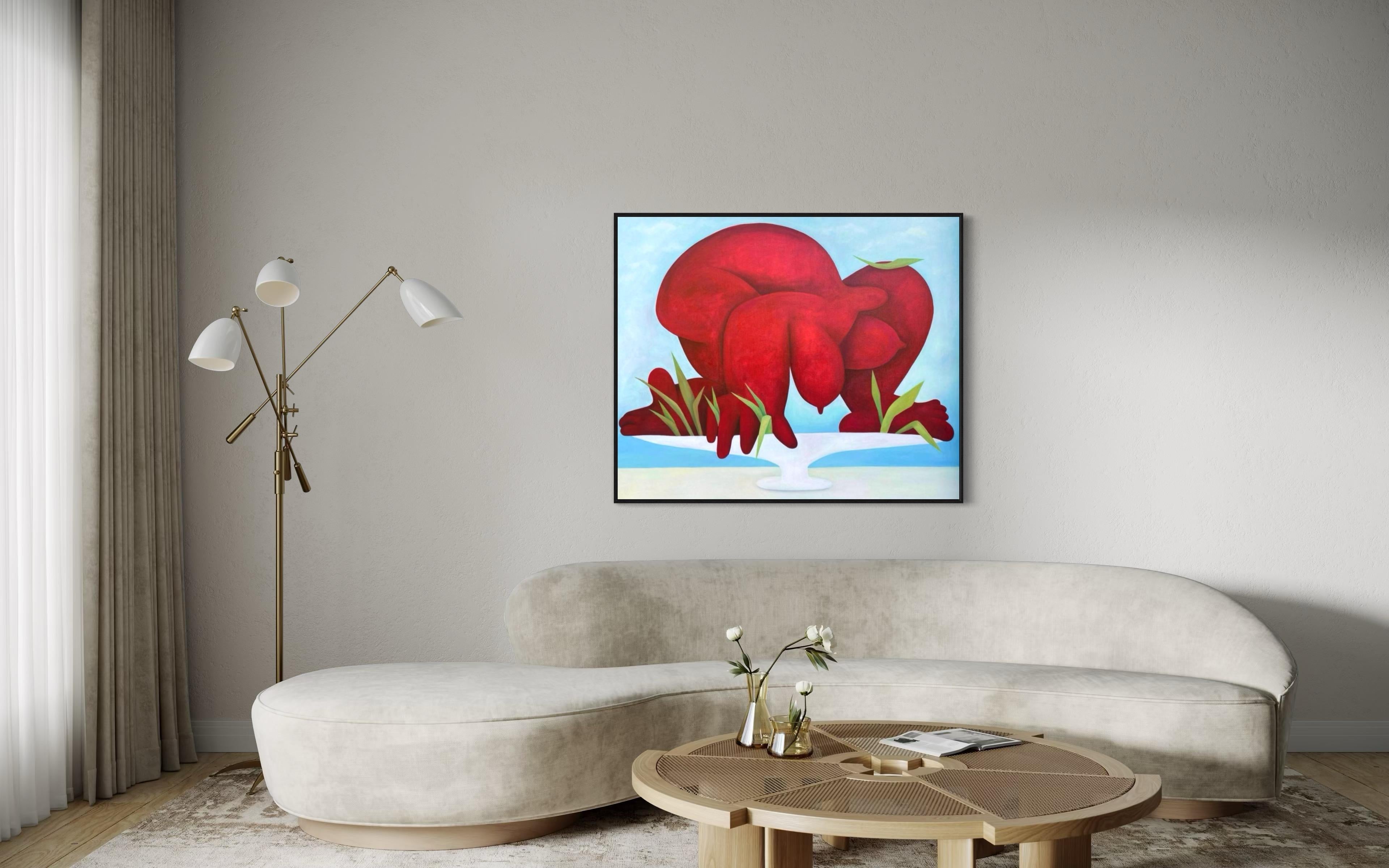 Sommer Frühstück, 110x130cm, Öl auf Leinwand im Angebot 3