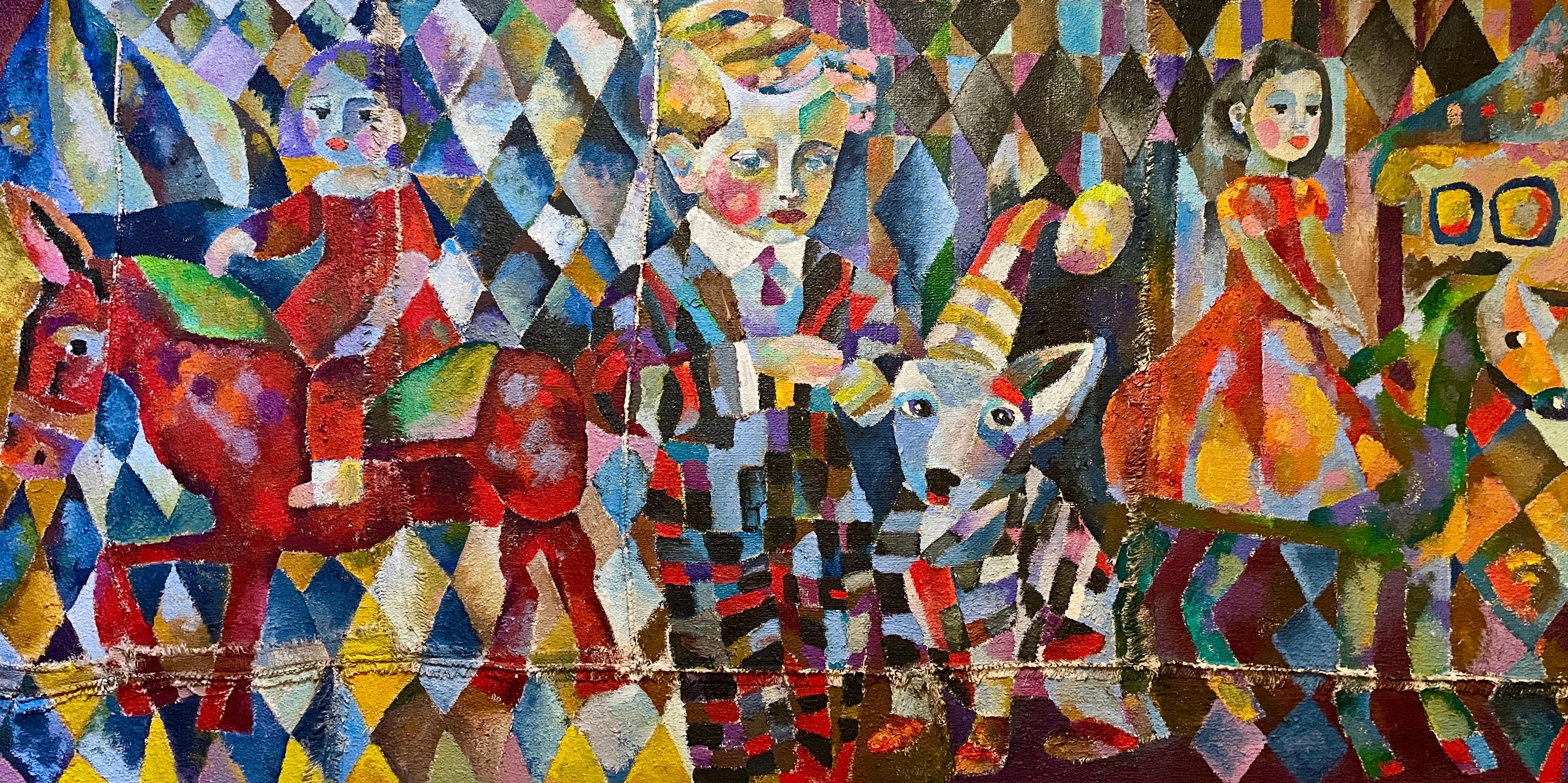 Races, 100x200cm, Oil/Sand/coffee bag( sewn from several parts) - Painting by Tanya Brodskaya