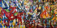 Races, 100x200cm, Öl/Schale/Kaffeetasche (aus mehreren Teilen genäht)