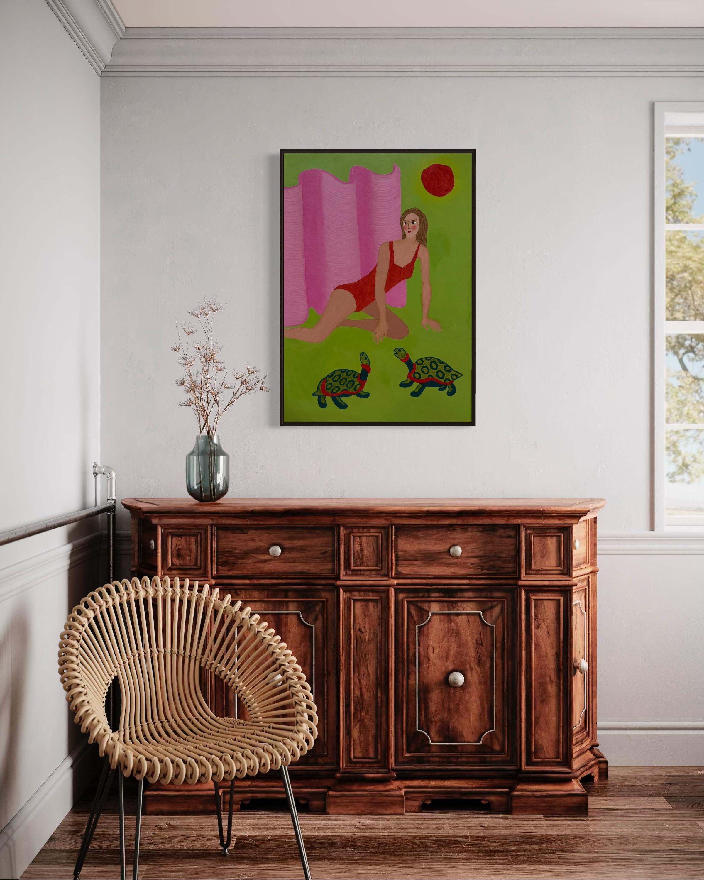 El sol y las tortugas, 100x70 cm, acrílico sobre lienzo, pastel en venta 5