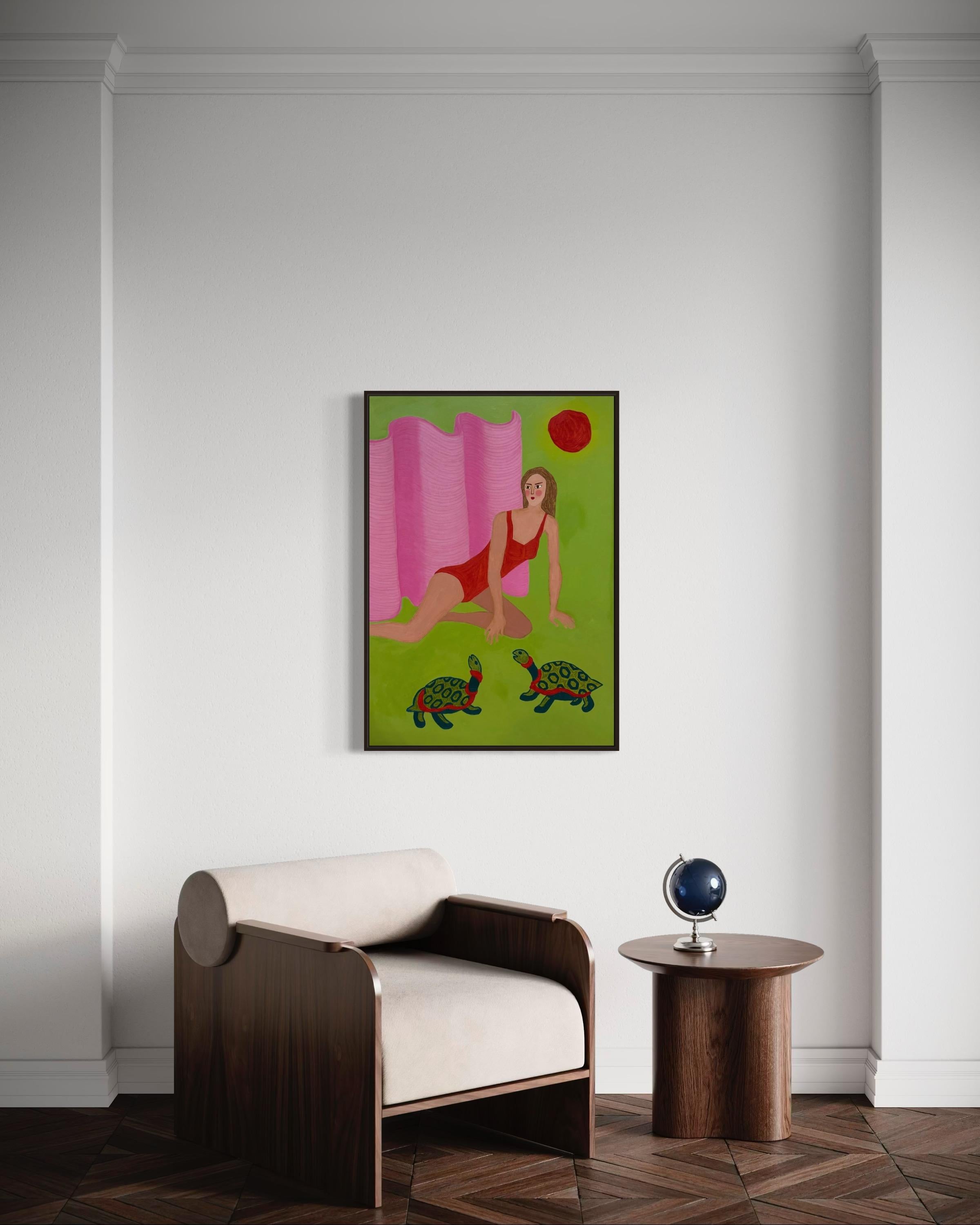 El sol y las tortugas, 100x70 cm, acrílico sobre lienzo, pastel en venta 6