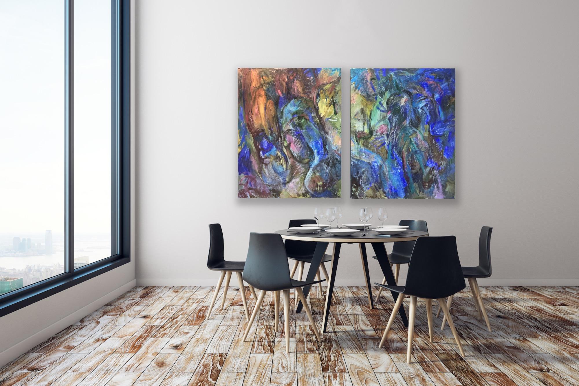 Diptych “Interaction”, 100x160cm, acrylic on canvas For Sale 1