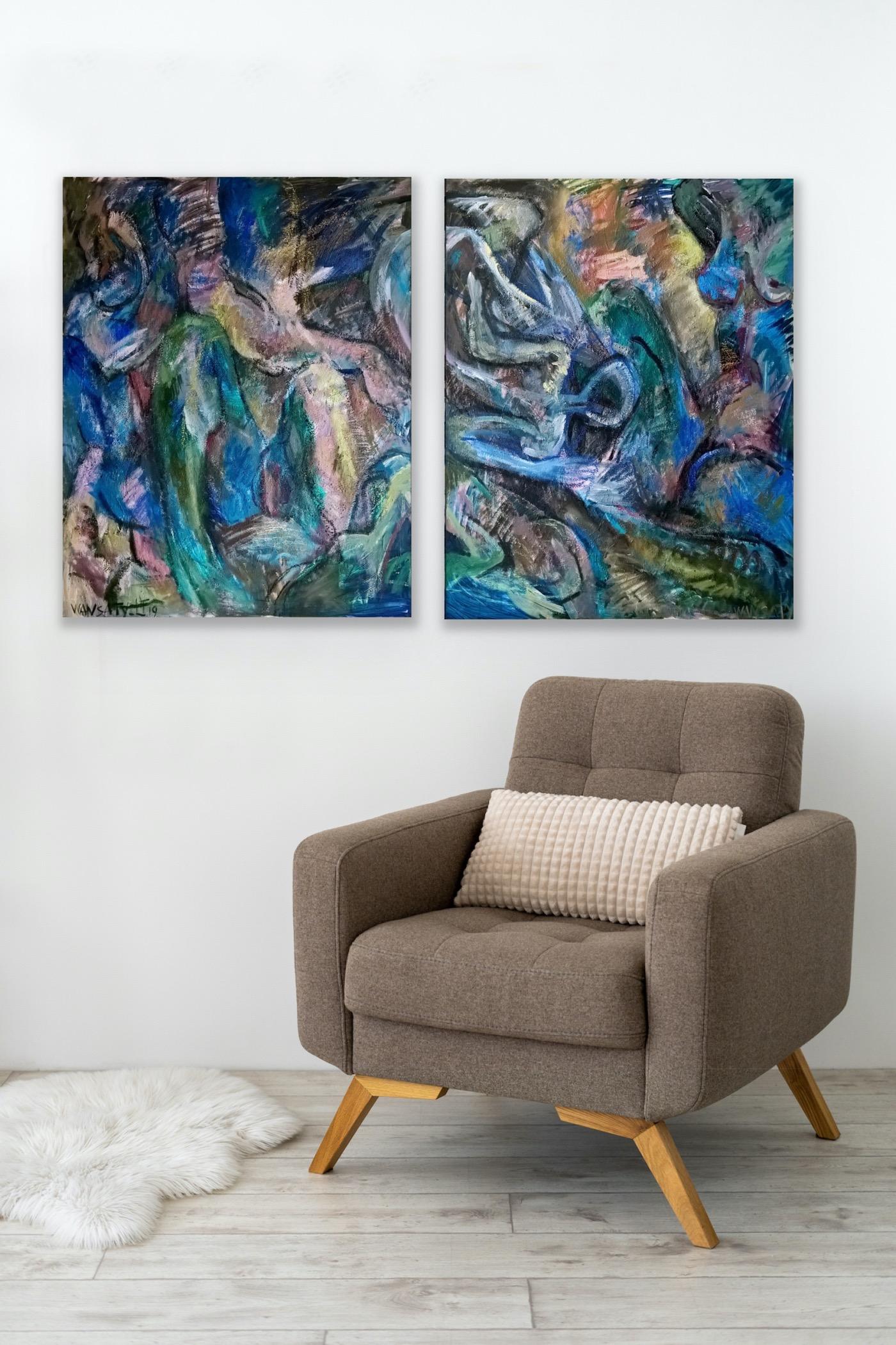 Diptych “Interaction 2”, 100 x 160cm, acrylic on canvas - Painting by Tatiana Levchenko