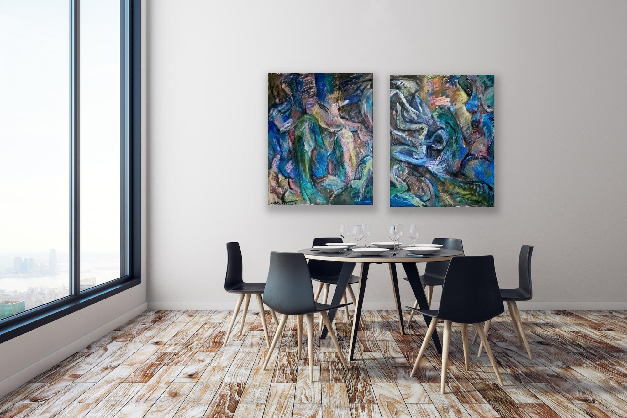 Diptych “Interaction 2”, 100 x 160cm, acrylic on canvas For Sale 1