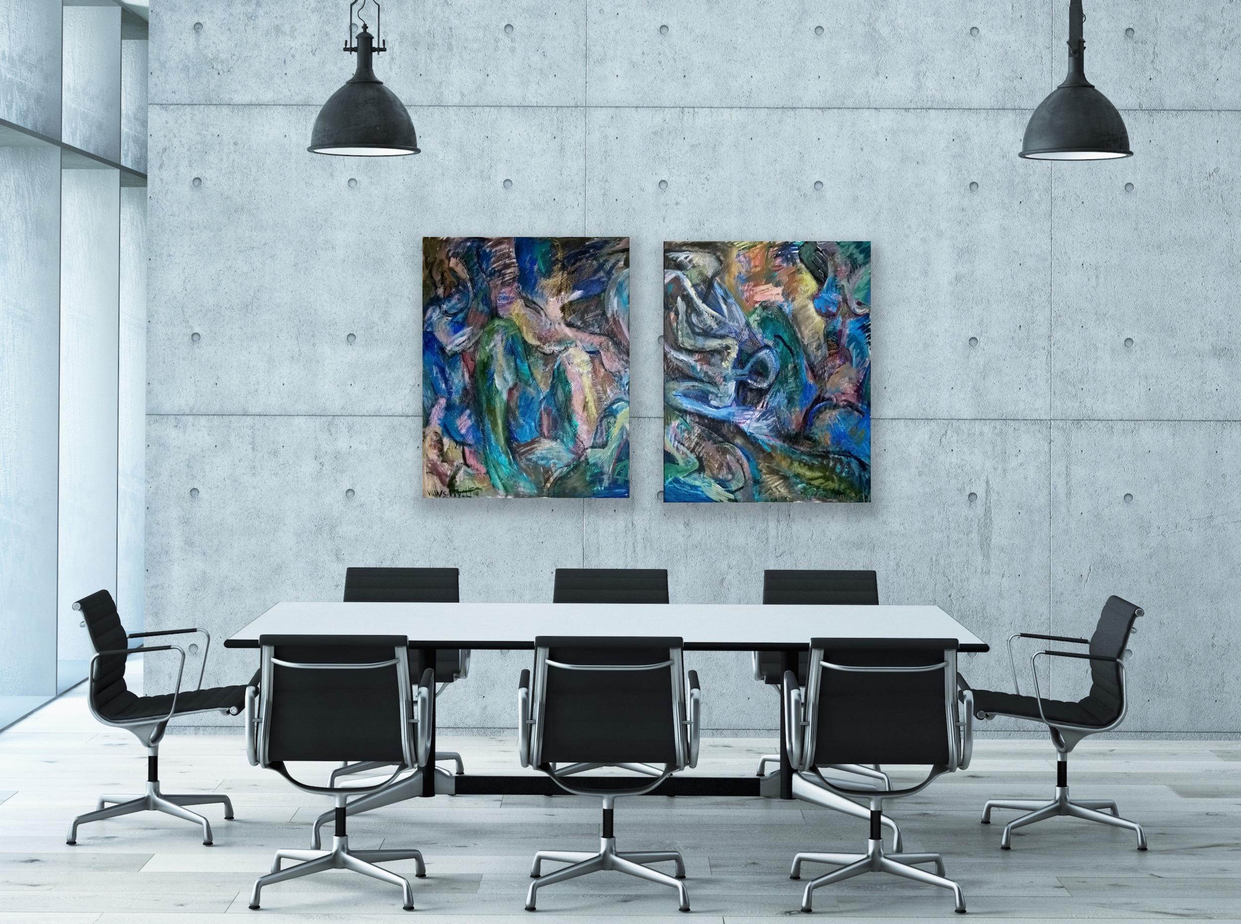Diptych “Interaction 2”, 100 x 160cm, acrylic on canvas For Sale 2
