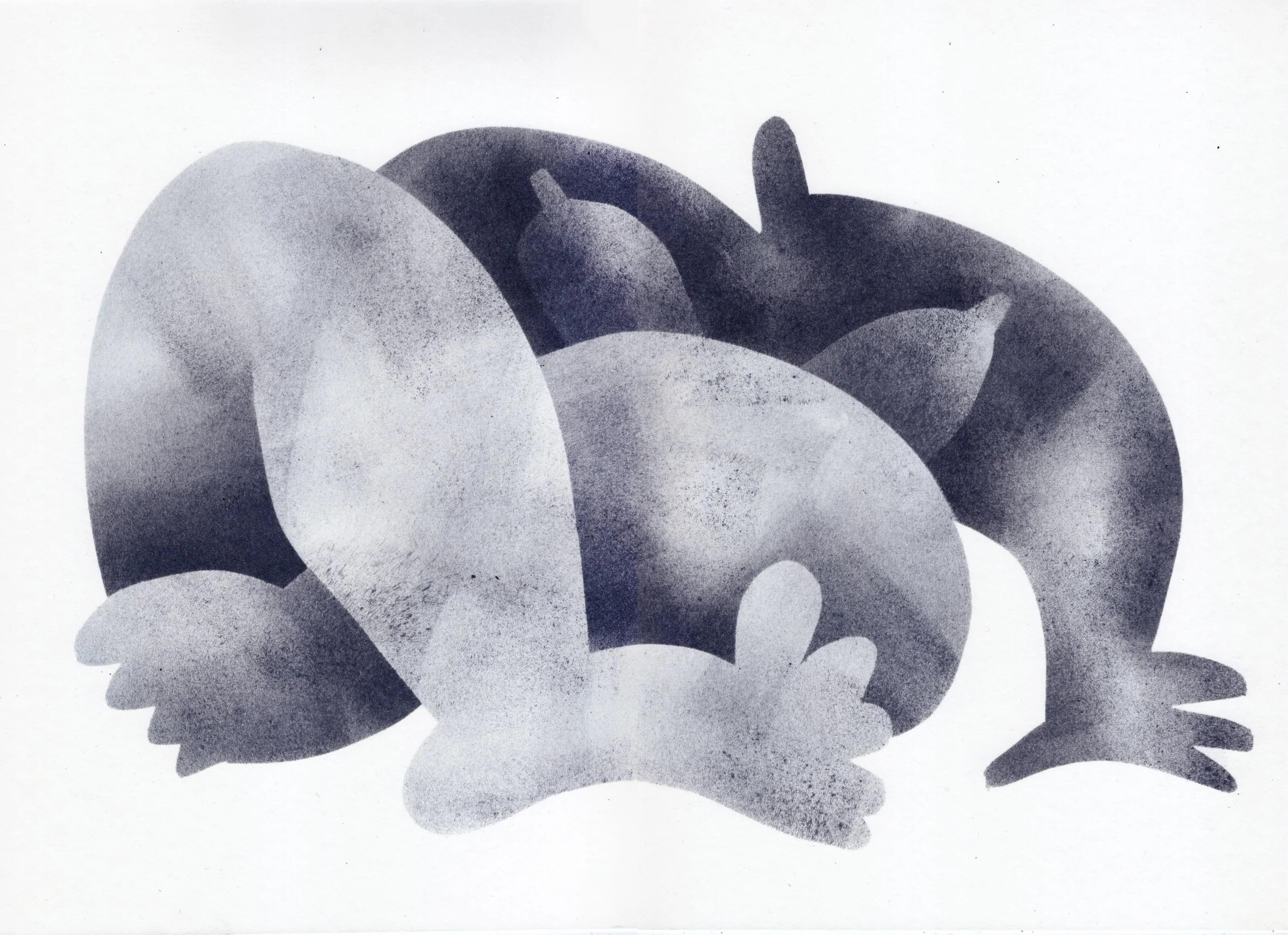 Pose, 30 x 41 cm, Paper/Stamp ink - Art by Tasya Vasilkova