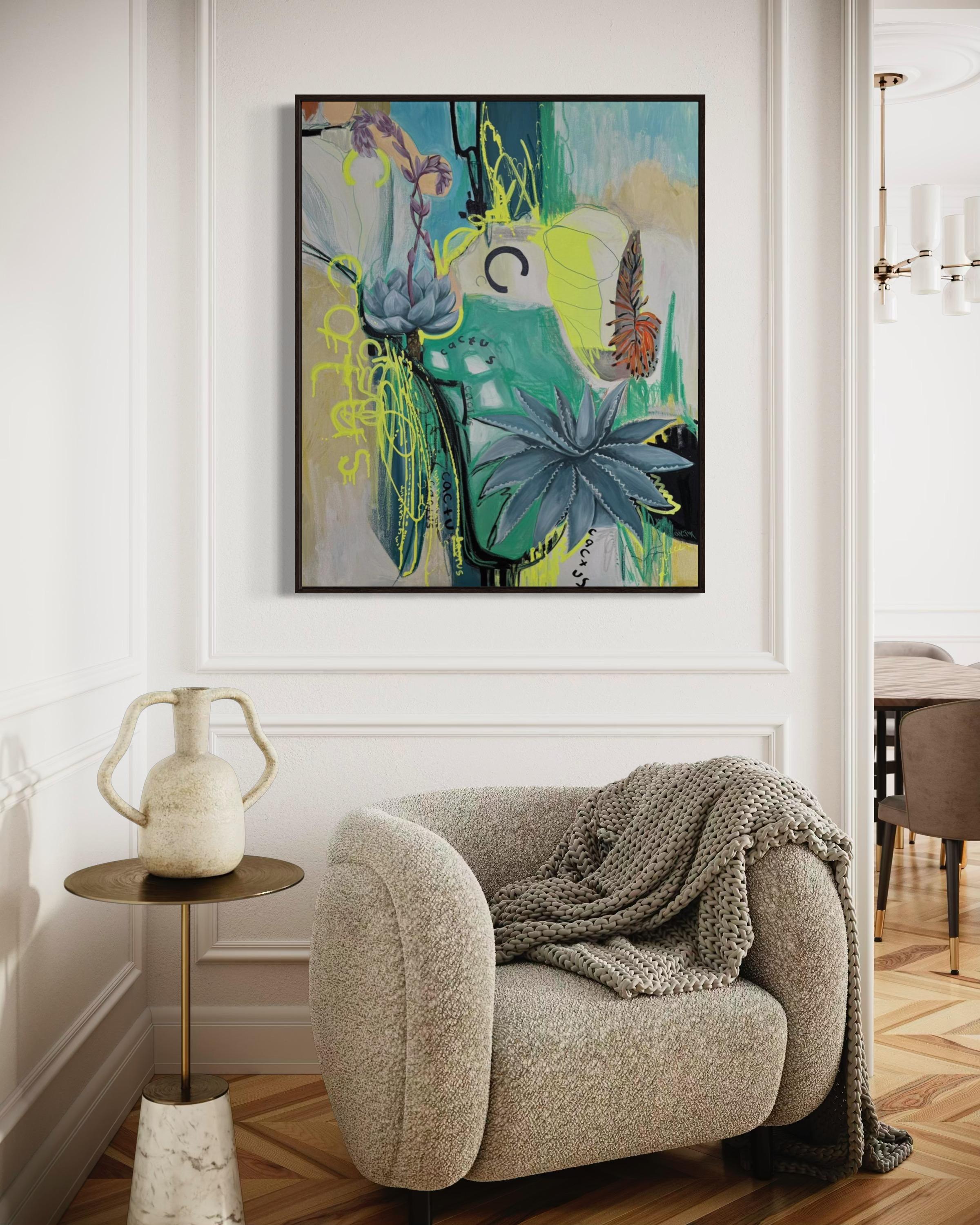 Una nota sulle piante grasse,  Tela, tecnica mista, 110x90 cm in vendita 1