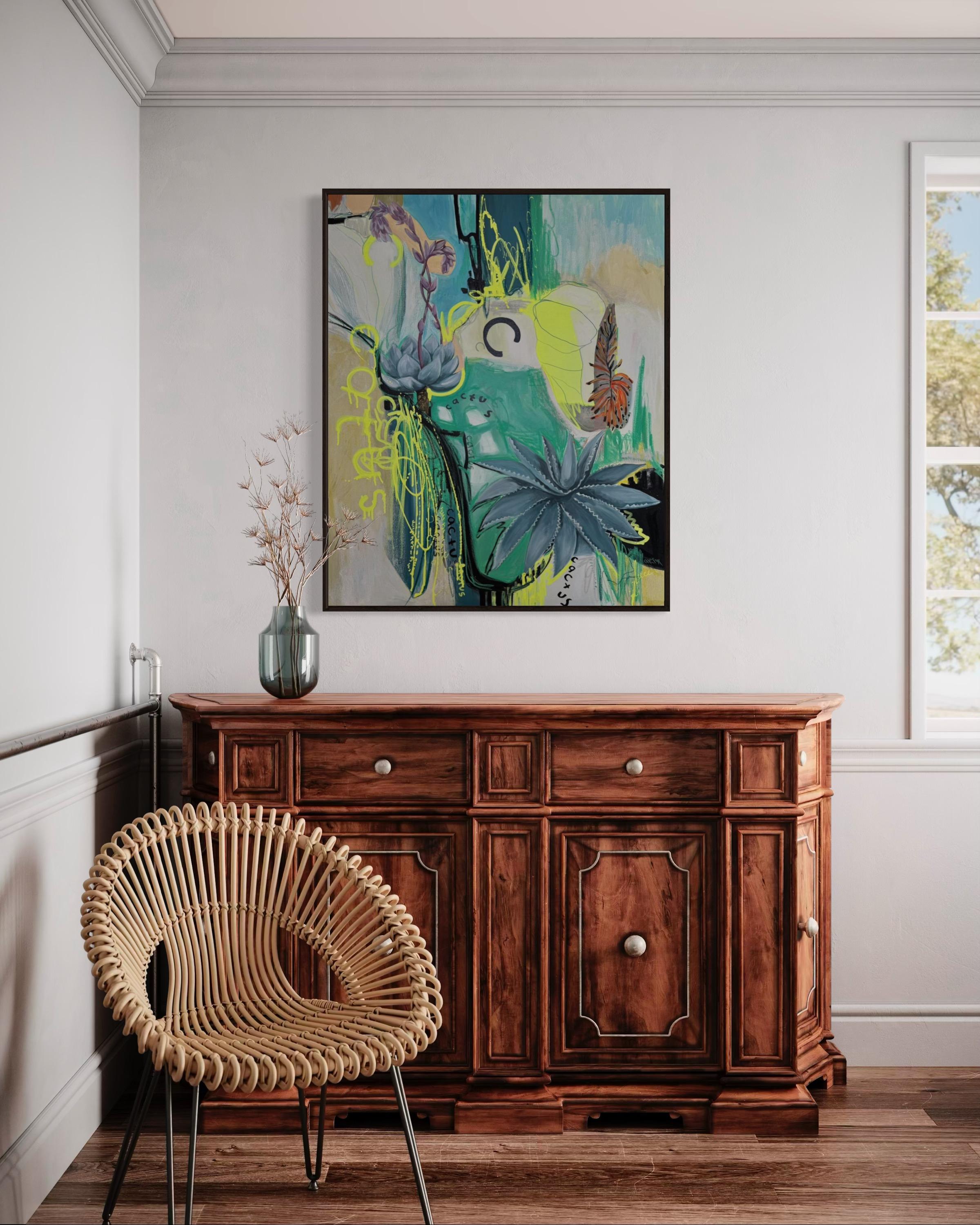 Una nota sulle piante grasse,  Tela, tecnica mista, 110x90 cm in vendita 2