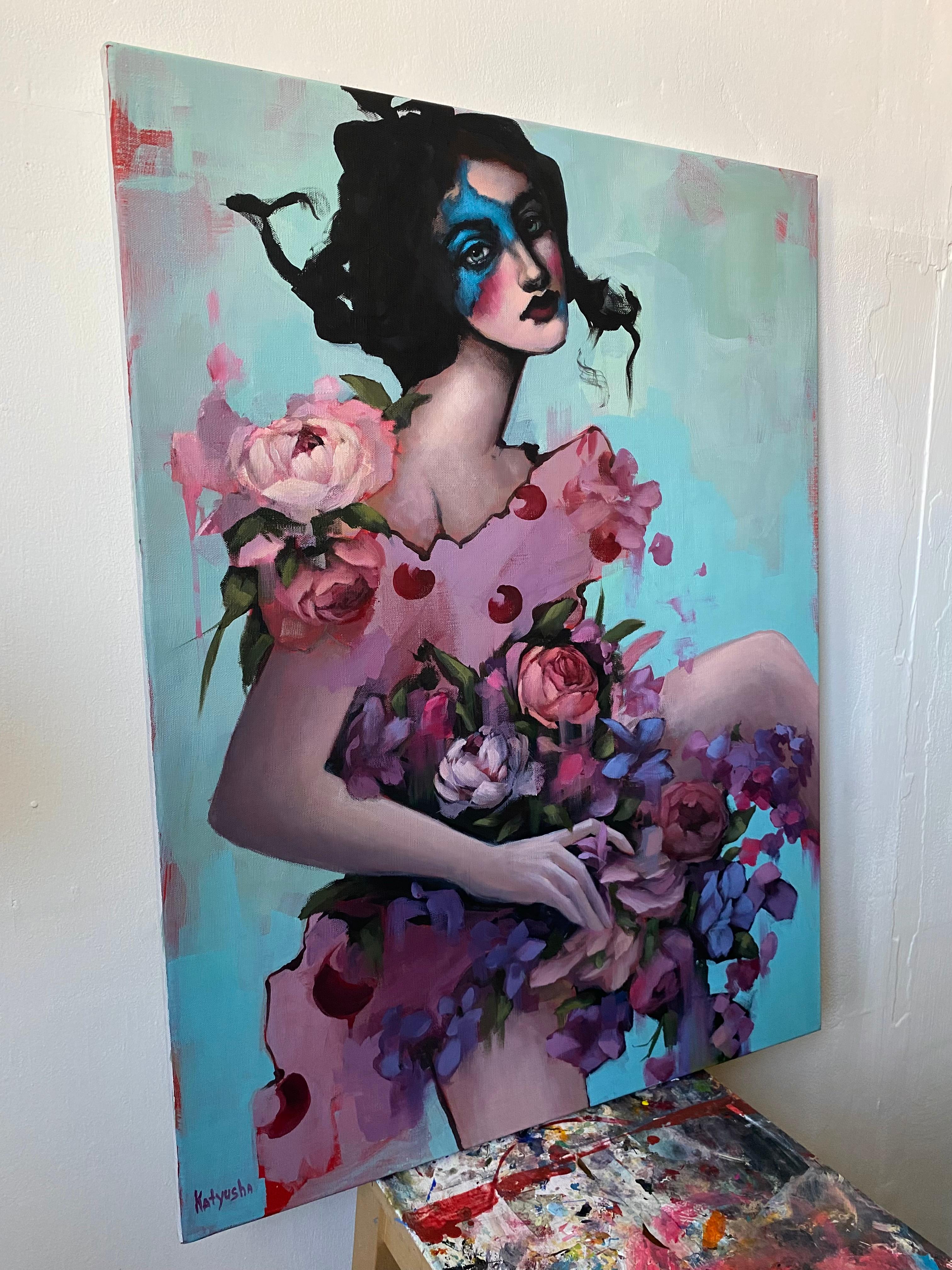 Última noche de promesas floridas, 80x60cm, acrílico, lienzo - Painting de Ekaterina Nikitina