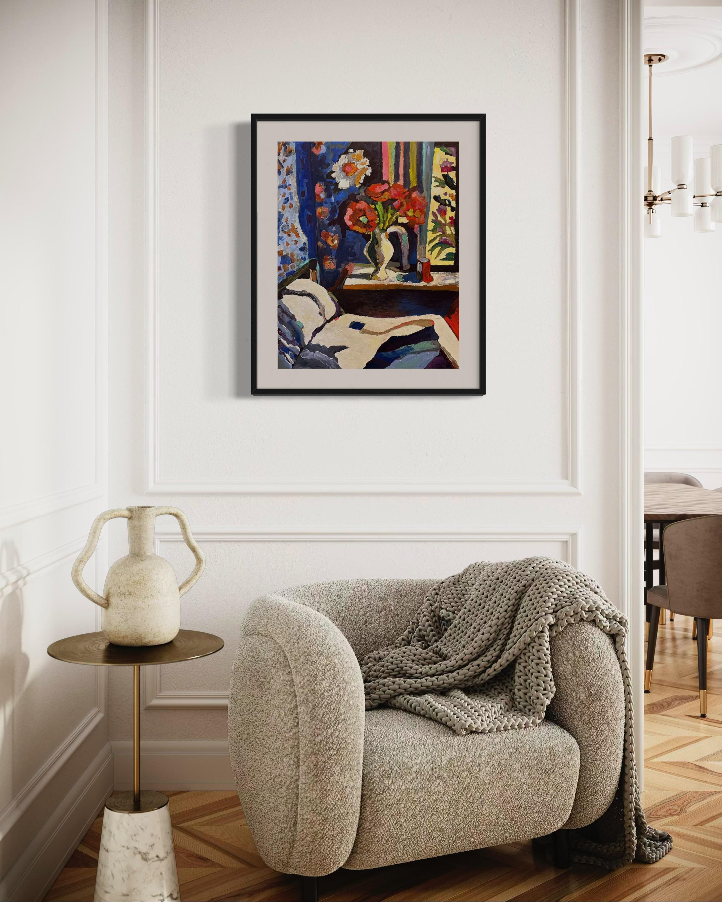 « Avant le coucher, papier/huile, 70x50 cm. en vente 2