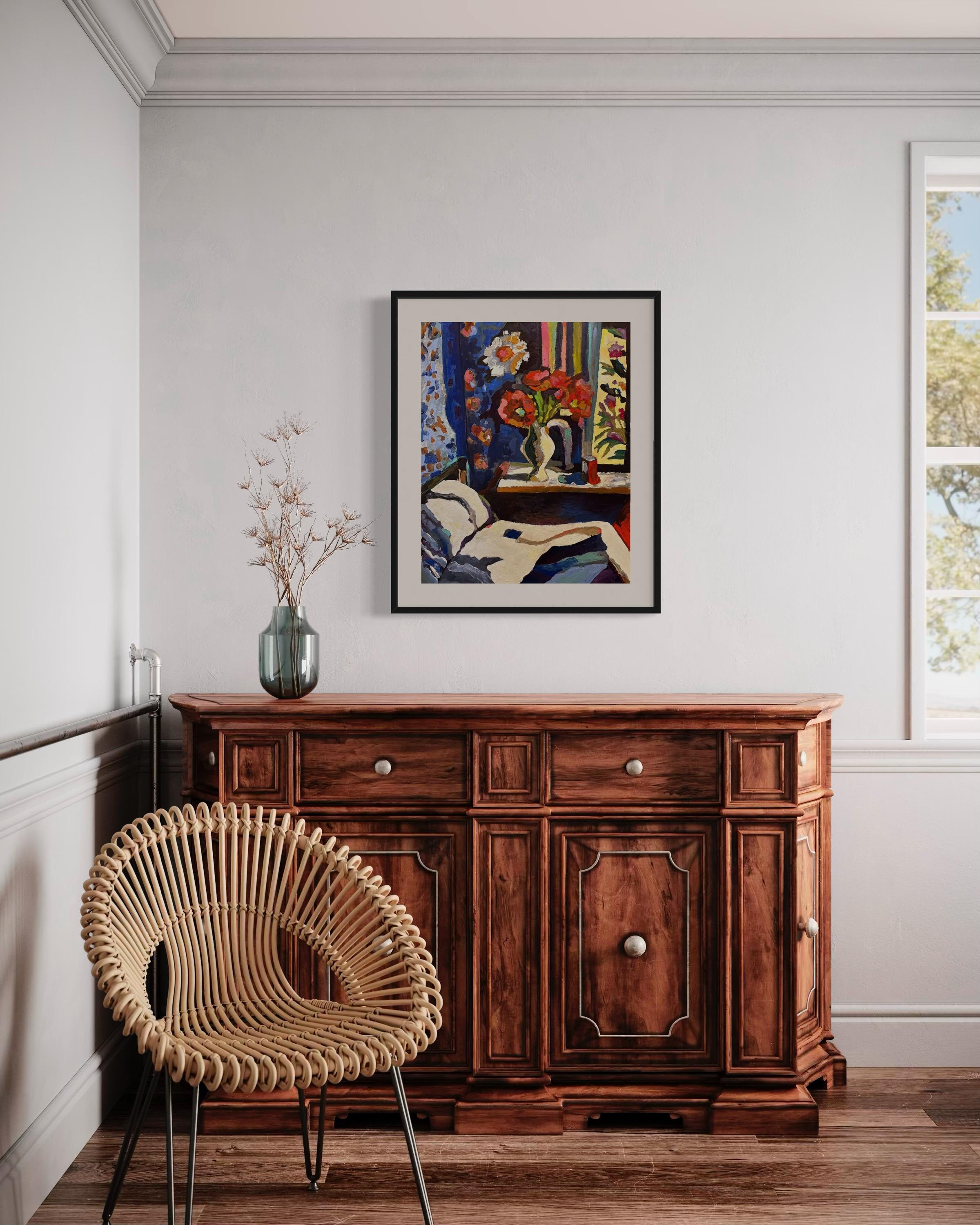 « Avant le coucher, papier/huile, 70x50 cm. en vente 3