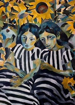 Sofá y Gesya, 140x100, Óleo, Lienzo, arena