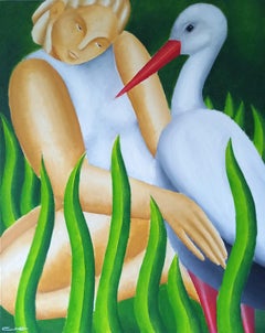 Con la cicogna, 50x40 cm, olio su tela