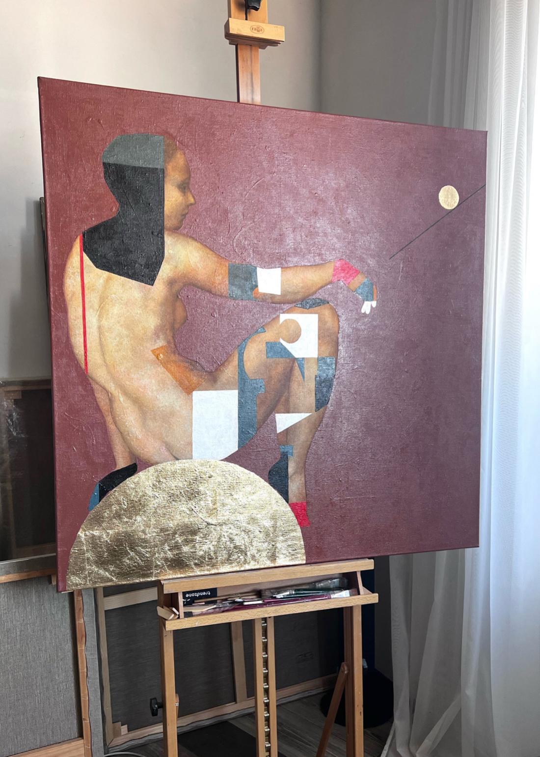 Kariya, 100x100cm, acrylic on canvas - Abstract Painting by Olga Rikun