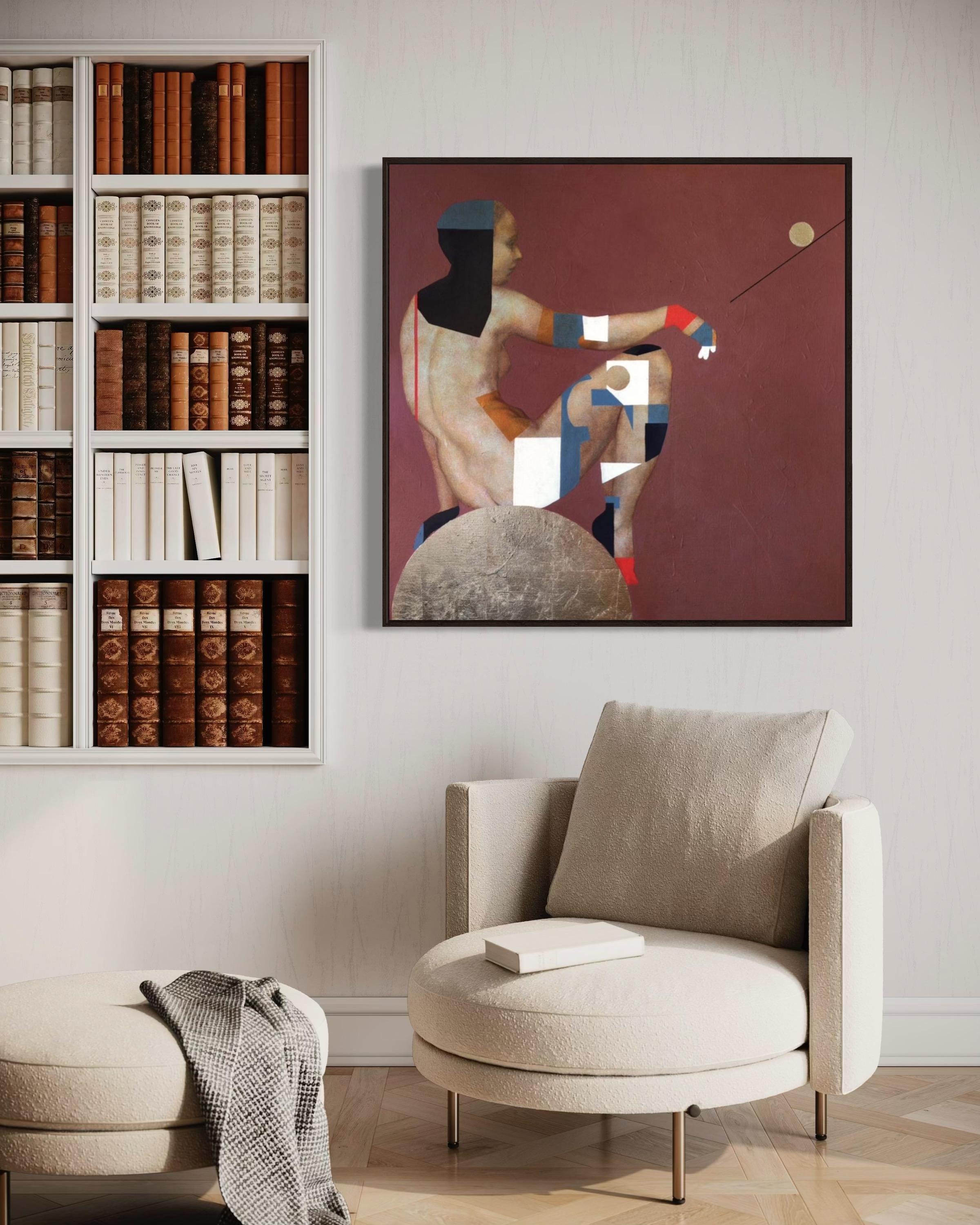 Kariya, 100x100cm, acrylic on canvas - Brown Figurative Painting by Olga Rikun