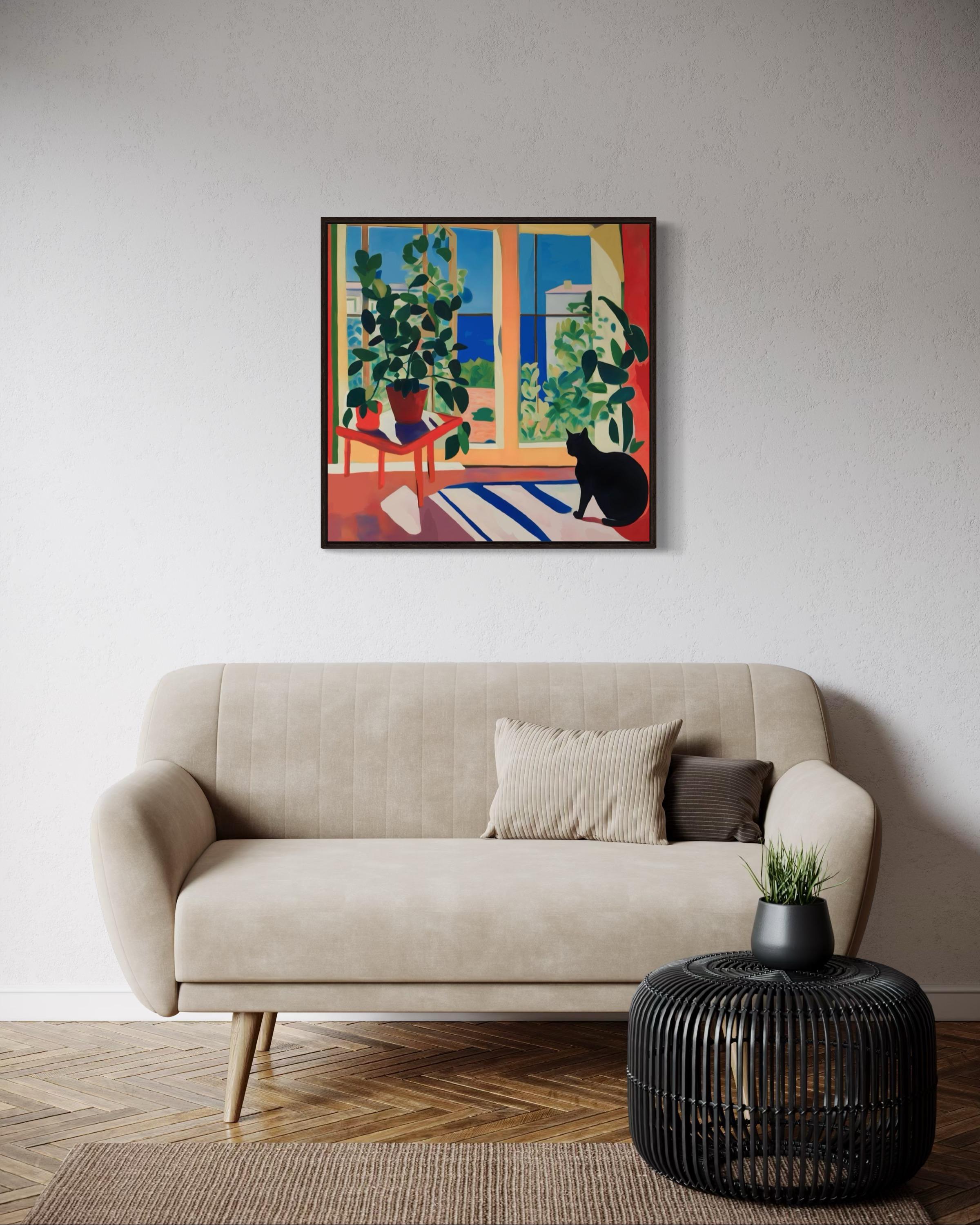 Gatto nero portafortuna, 70x70cm, stampa su tela.Edizione 20 pezzi. in vendita 1