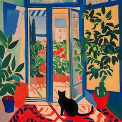 Gato negro para la buena suerte, 70x70cm, impresión sobre lienzo.Edición 20 uds.