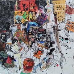 Escuela de Arte, Acrílico, papel, liner, lápiz, óleo, tinta 70x70 cm