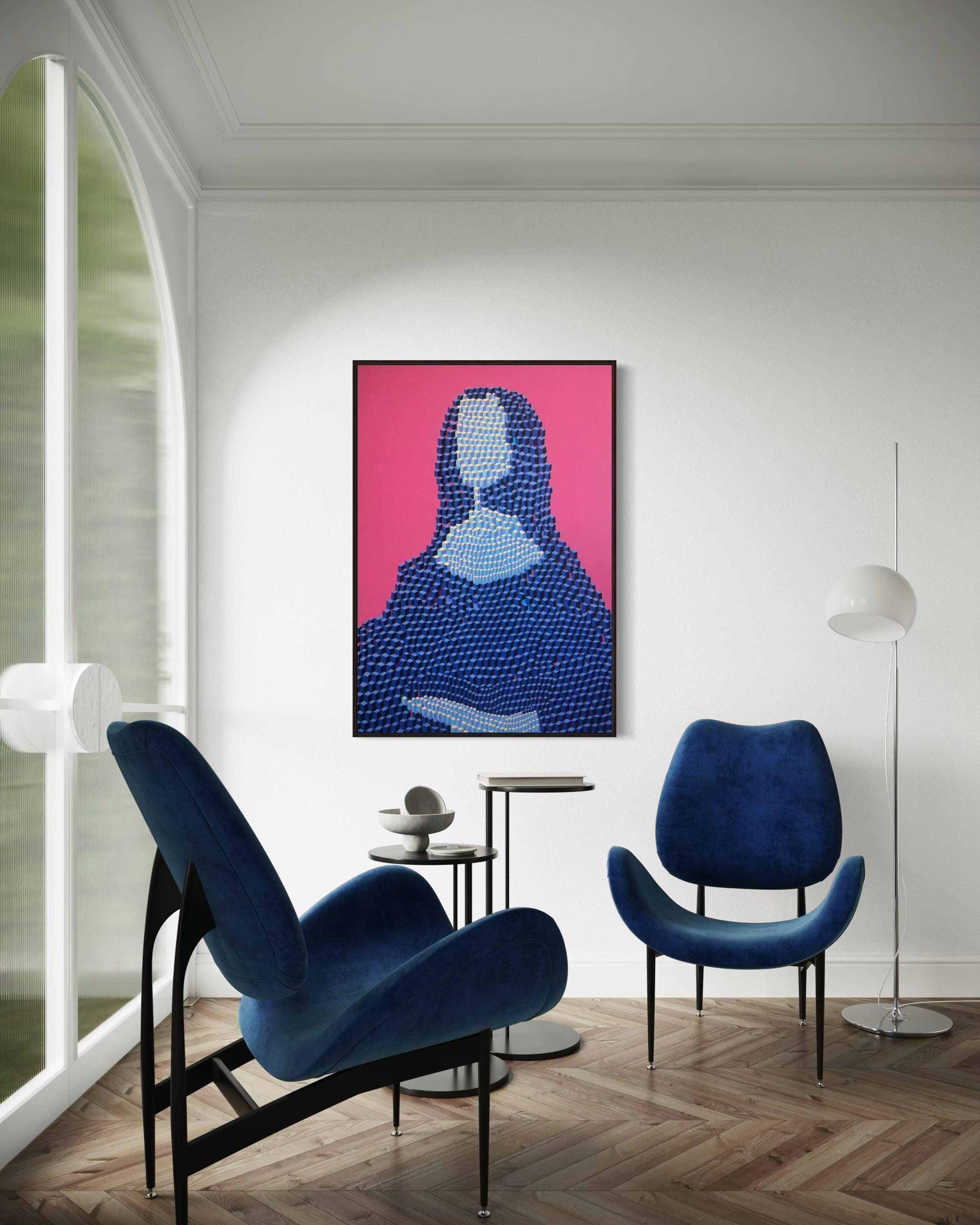 Mona Lisa, 120x80cm, acrylic on canvas - Blue Figurative Painting by Ira Kub