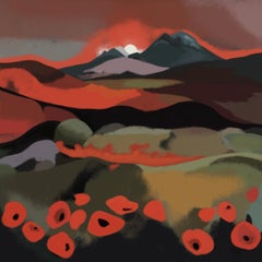 Atardecer en las montañas, 80x80cm, impresión sobre lienzo