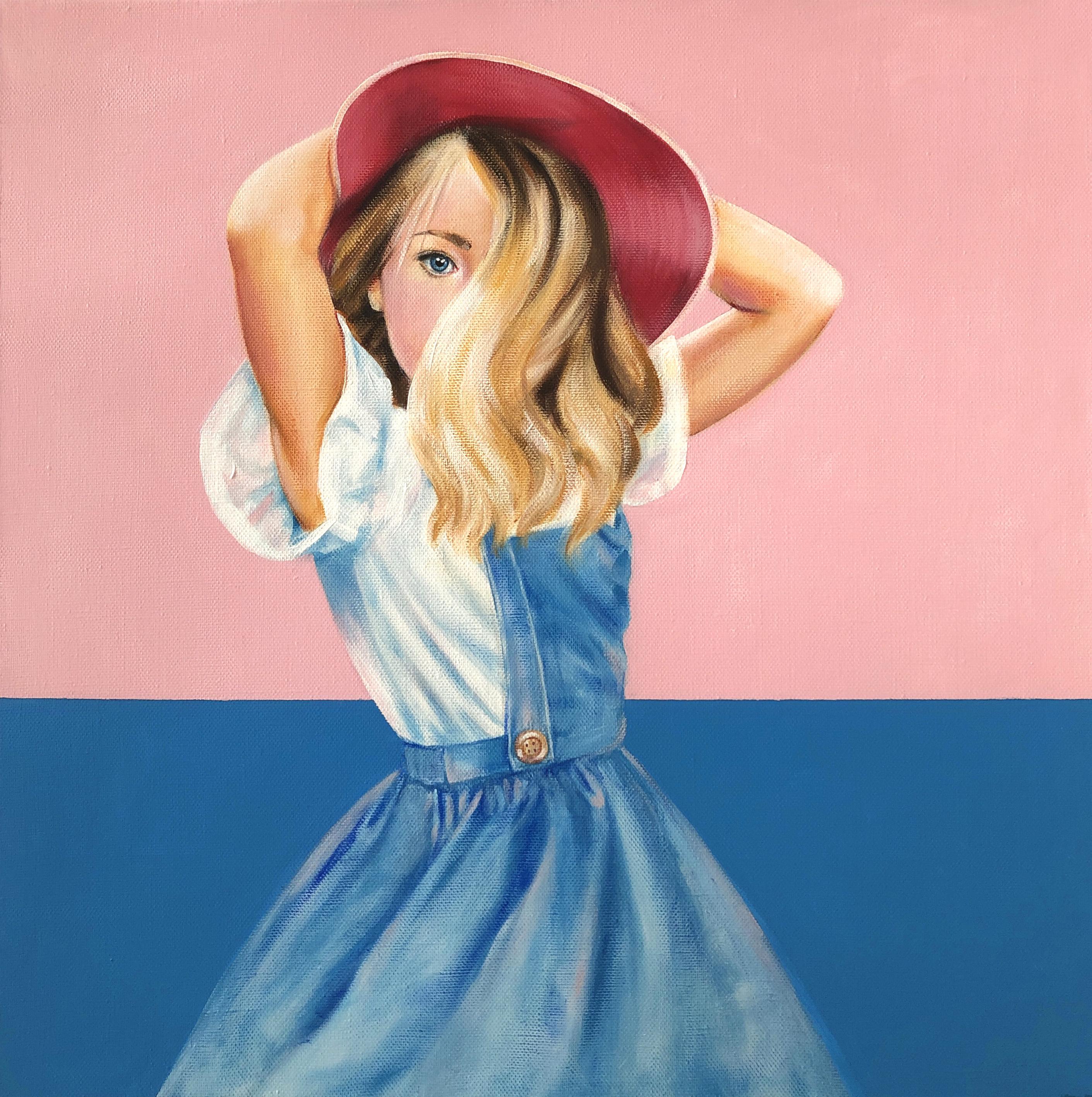 Mädchen mit Hut, 70x70cm, Acryl/Leinwand – Painting von Svetlana Iskoskikh
