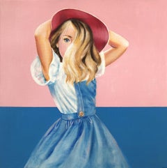 Chica con sombrero, 70x70cm, acrílico/lienzo