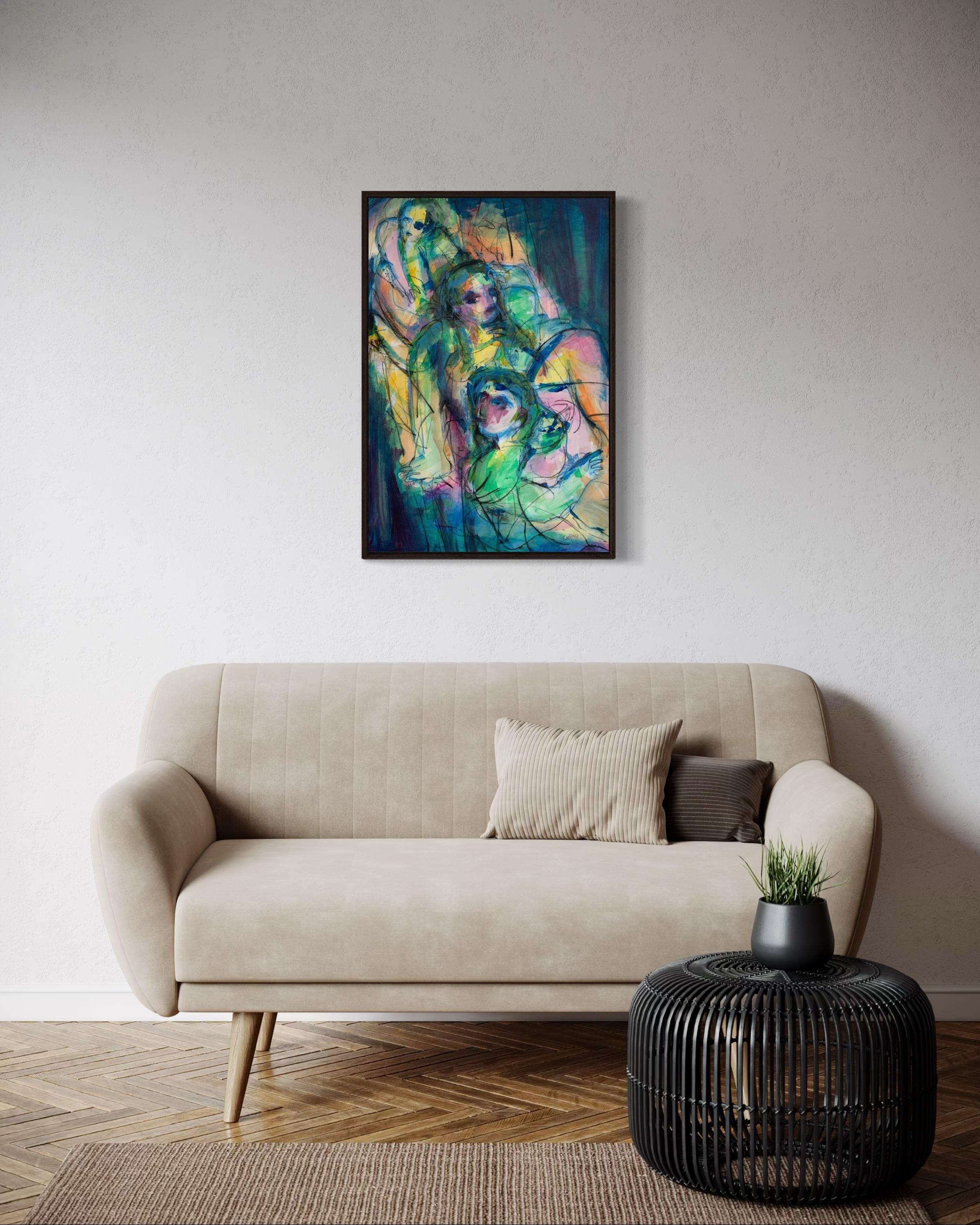 Parlando fino a mezzanotte, 78x54cm, acrilico/carta/pastello in vendita 1