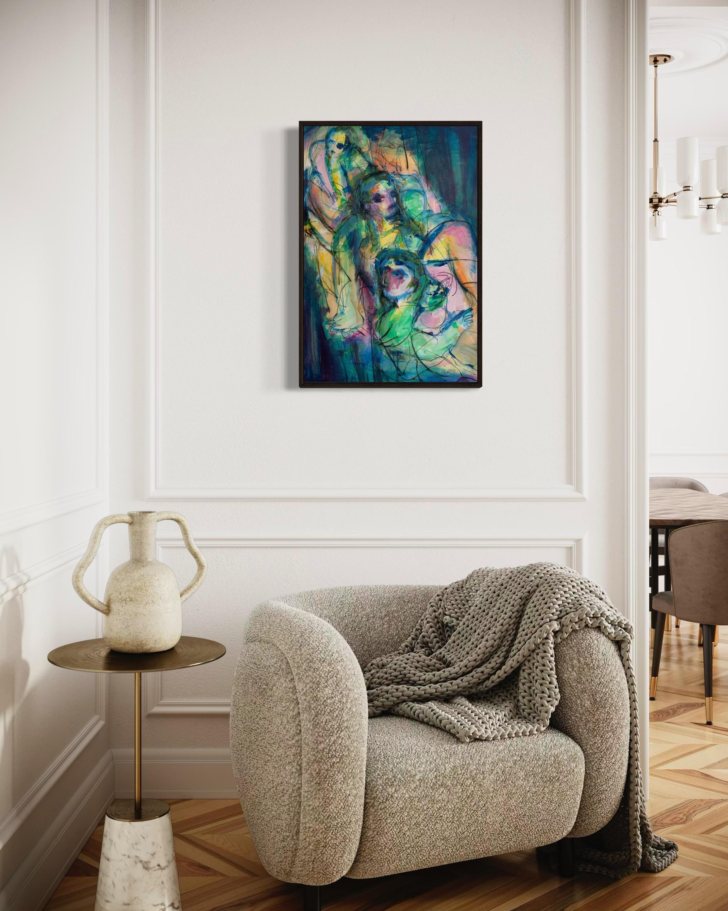 Parlando fino a mezzanotte, 78x54cm, acrilico/carta/pastello in vendita 2