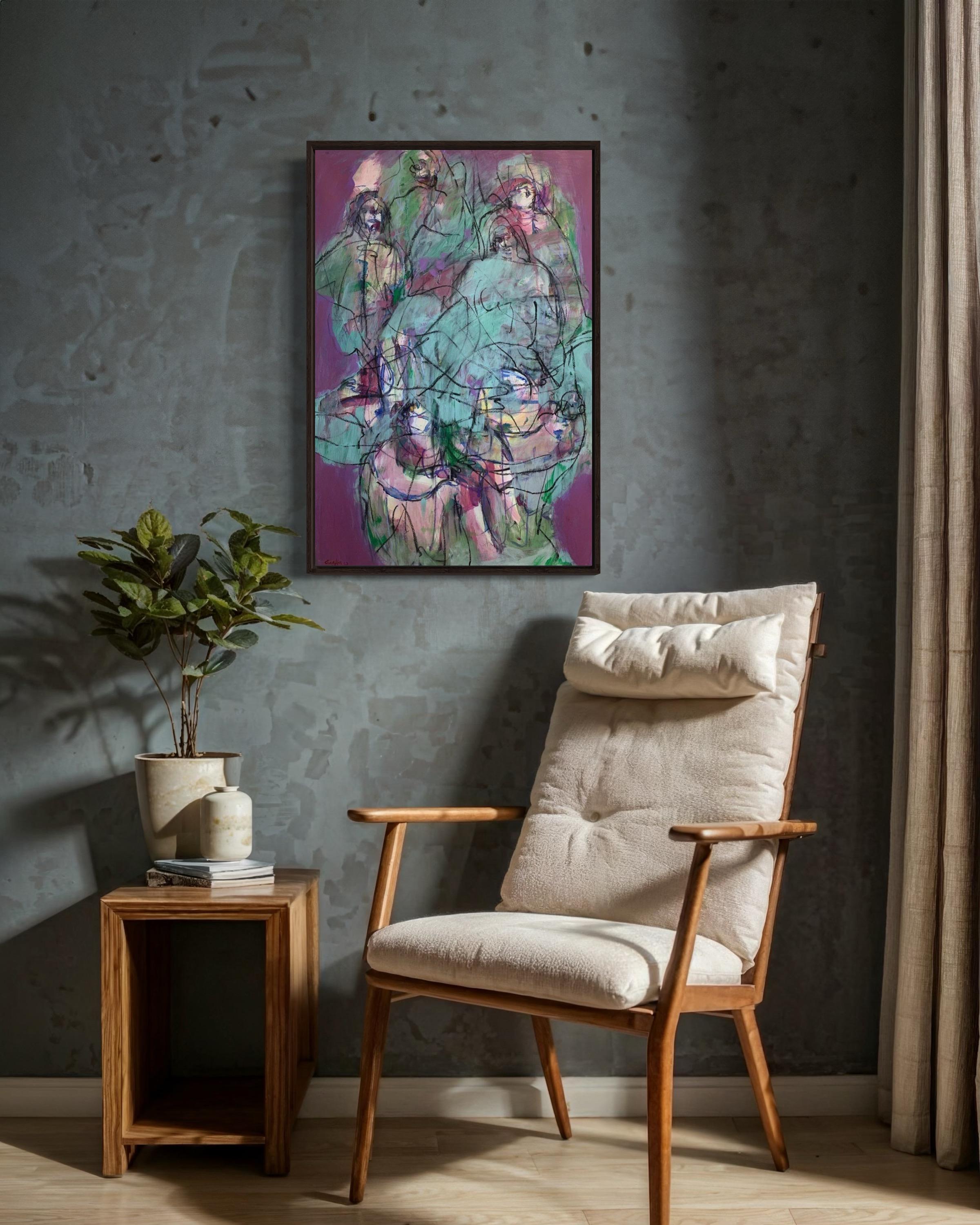 Women, 78x54cm, acrylic, paper - Abstract Painting by Elena Naushirvanova 