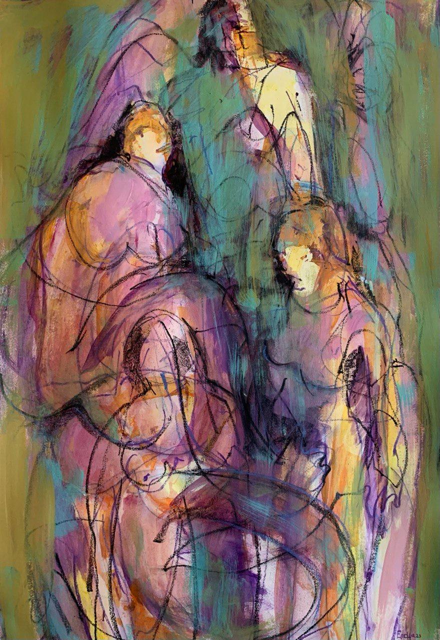 Nella folla, 78x54cm, acrilico, carta