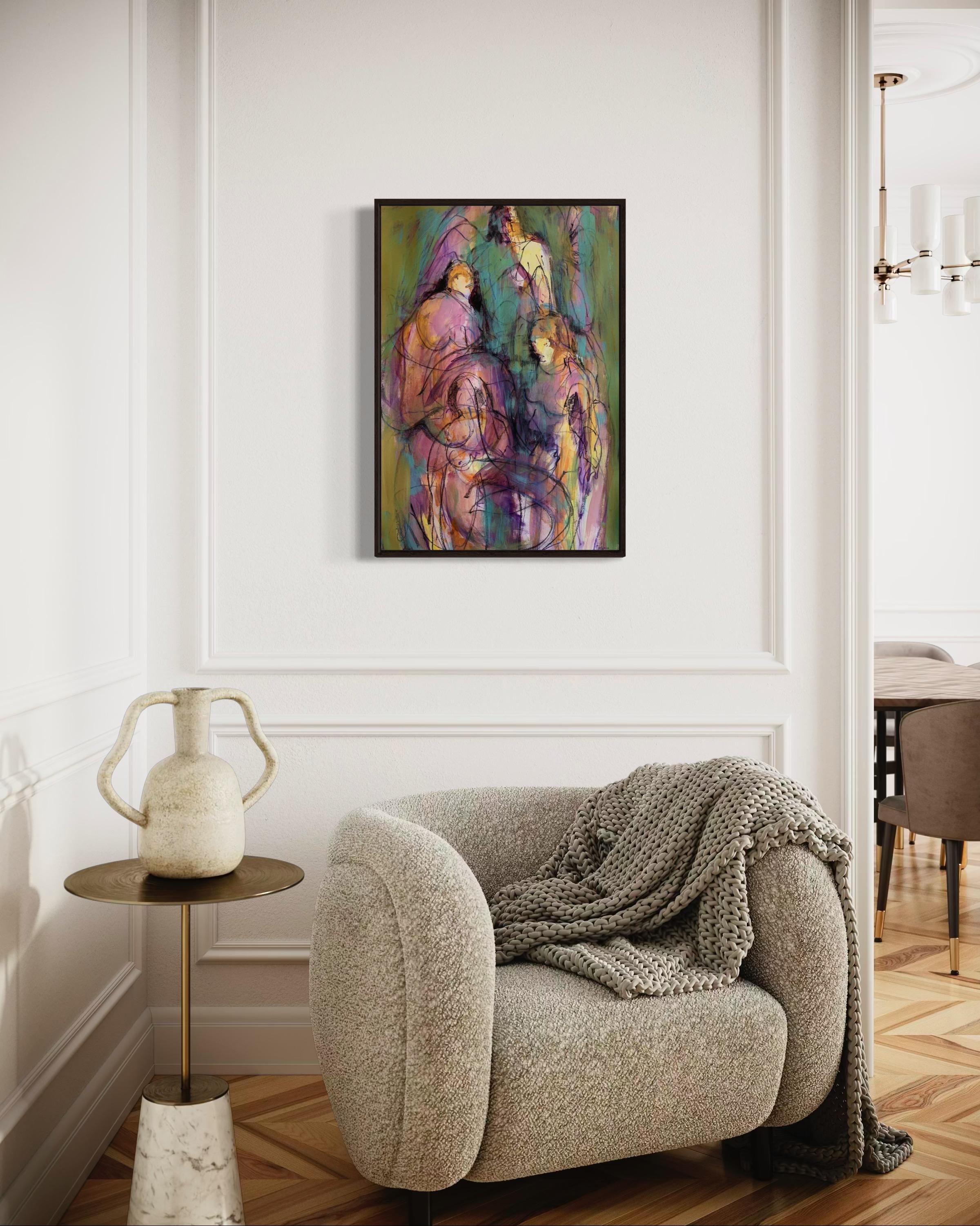In crowd, 78x54cm, Acryl, Papier im Angebot 1