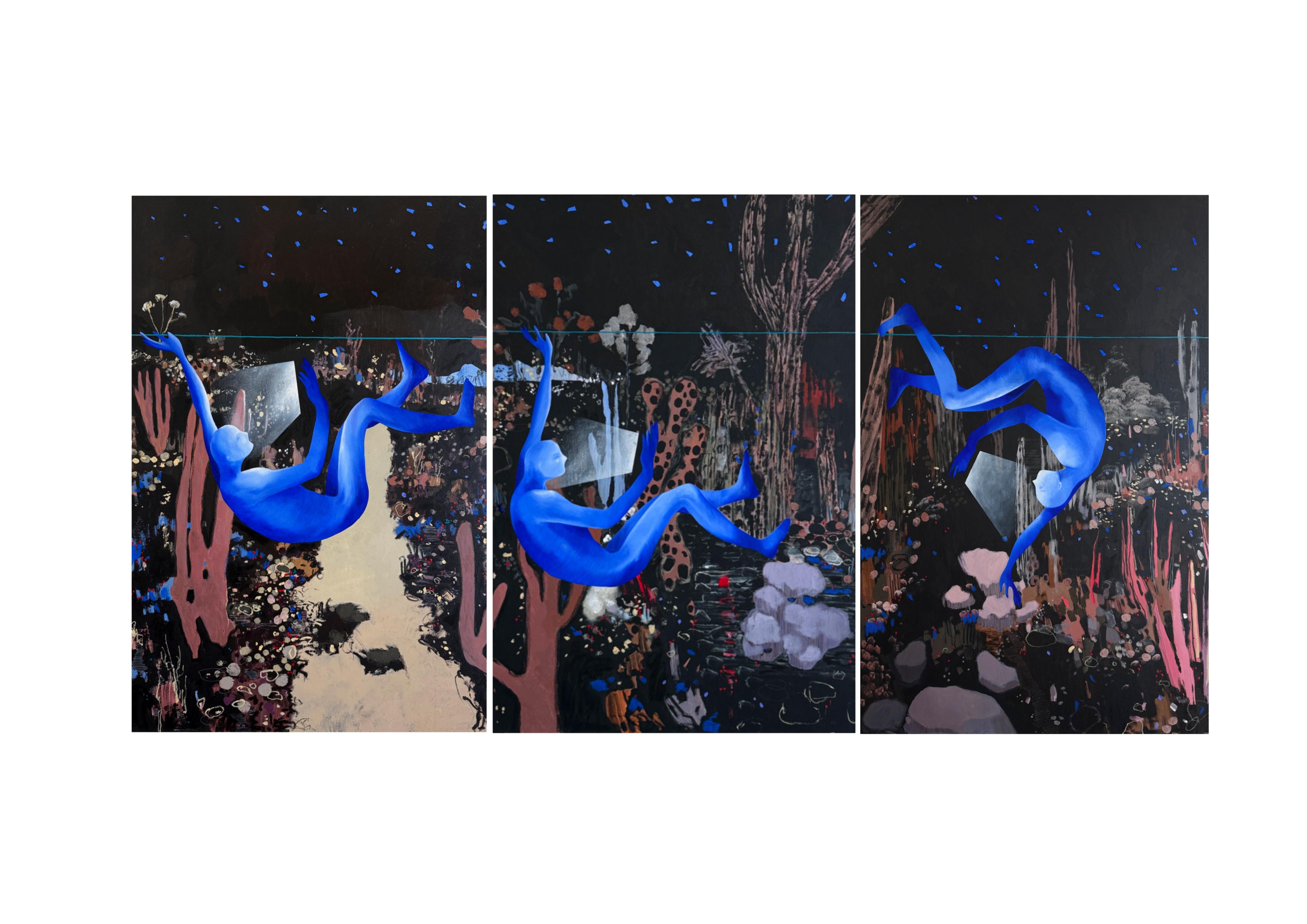 Triptyque Birds of a feather, 120 x 240 cm, 3, acrylique  sur toile en vente 1