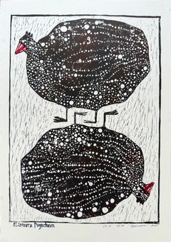 Partridges, 59.4 x 42 cm, linocut, paper