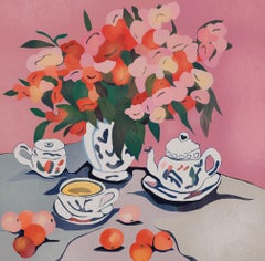 Rosa Stillleben, 70x70cm, Druck auf Leinwand. Auflage 20 Teile.