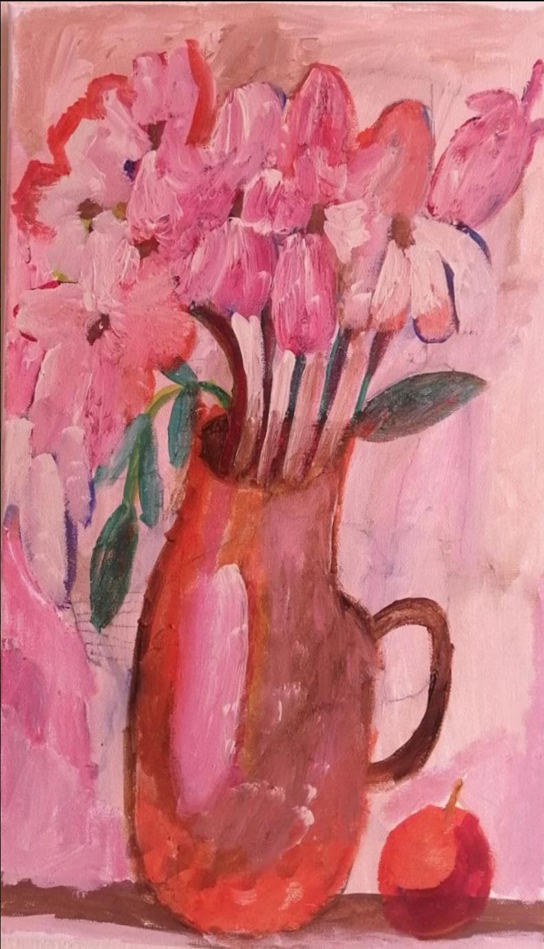 Bodegón rosa, 50x30cm, óleo sobre lienzo - Painting de Tonya Katkova