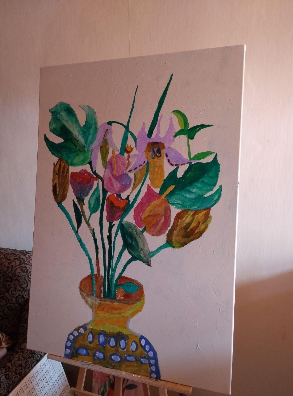 Flowers thirsty for rain, 100x70cm, oil on canvas For Sale 1