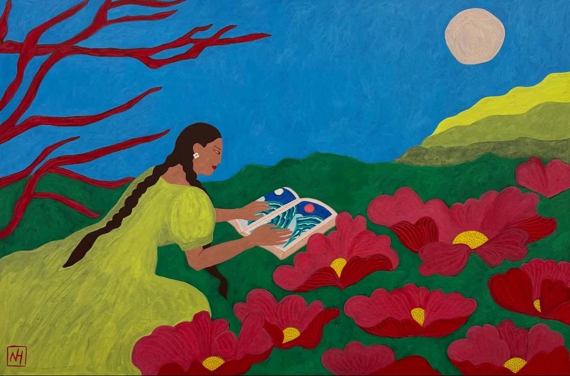 Belle de nuit, 60x90 cm, acrílico sobre lienzo - Painting de Natasha Hegai
