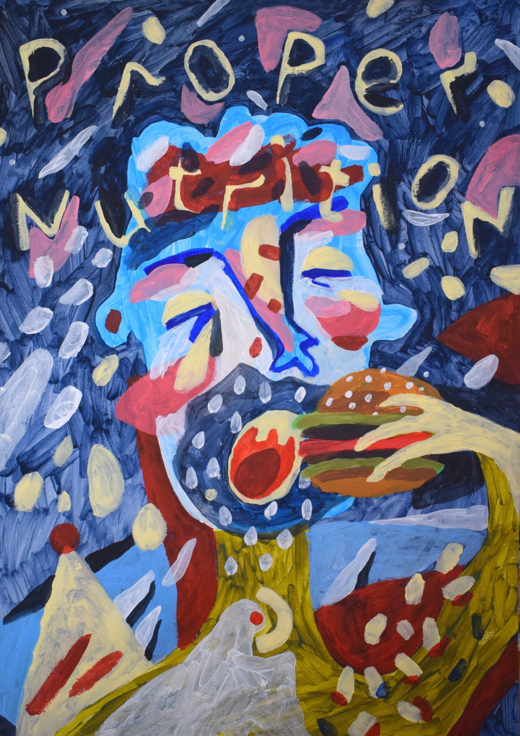 corretta alimentazione, 59,7 x 42 cm, acrilico su carta - Painting di Elena Romanovskaya