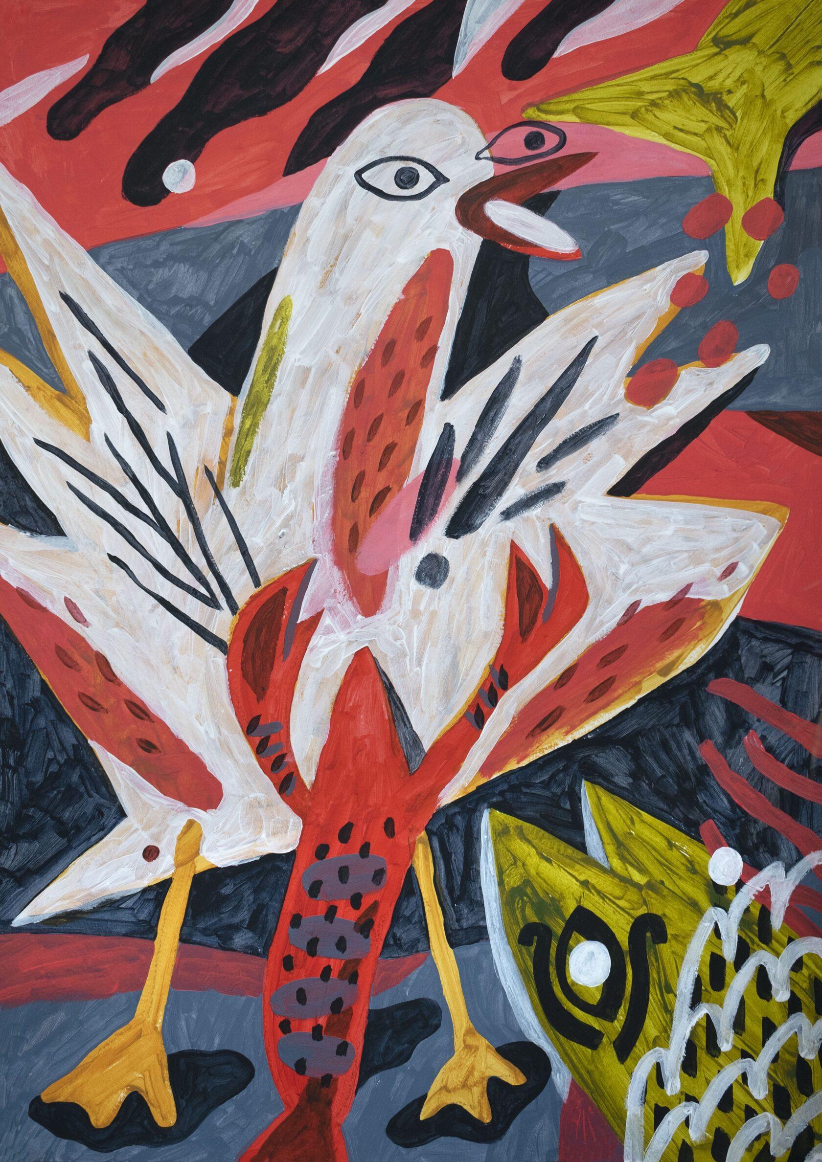 Cigno, 59,7 x 42 cm, acrilico su carta - Painting di Elena Romanovskaya