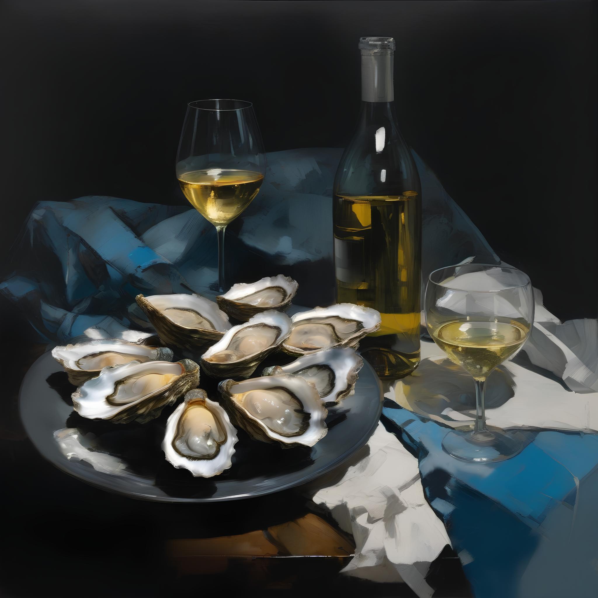 Still life with oysters, 80х80cm, print on canvas.Edition of 20 pieces - Art by Peter Simakov