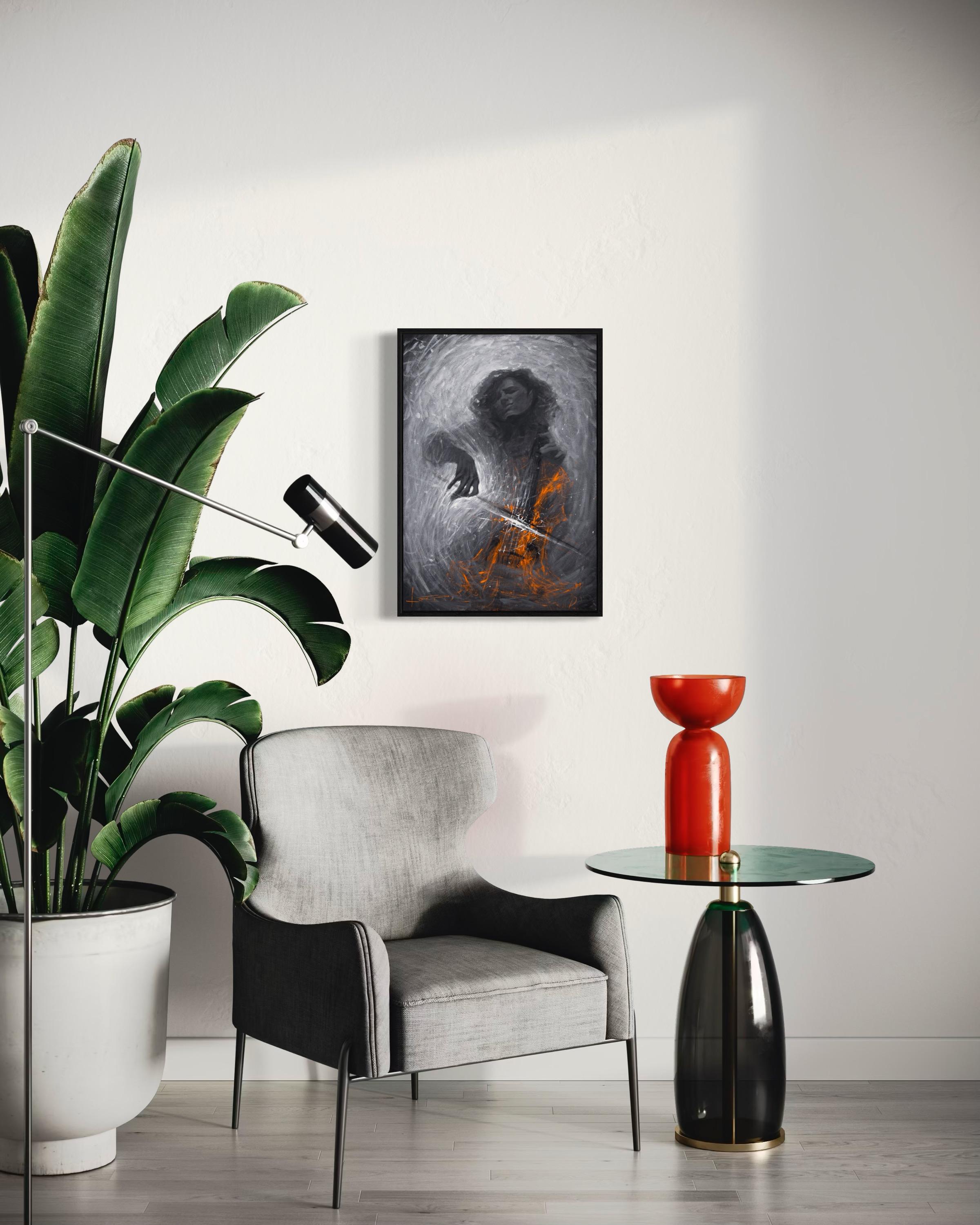 CELLIST, 100x70 cm, tempera/ paper For Sale 1