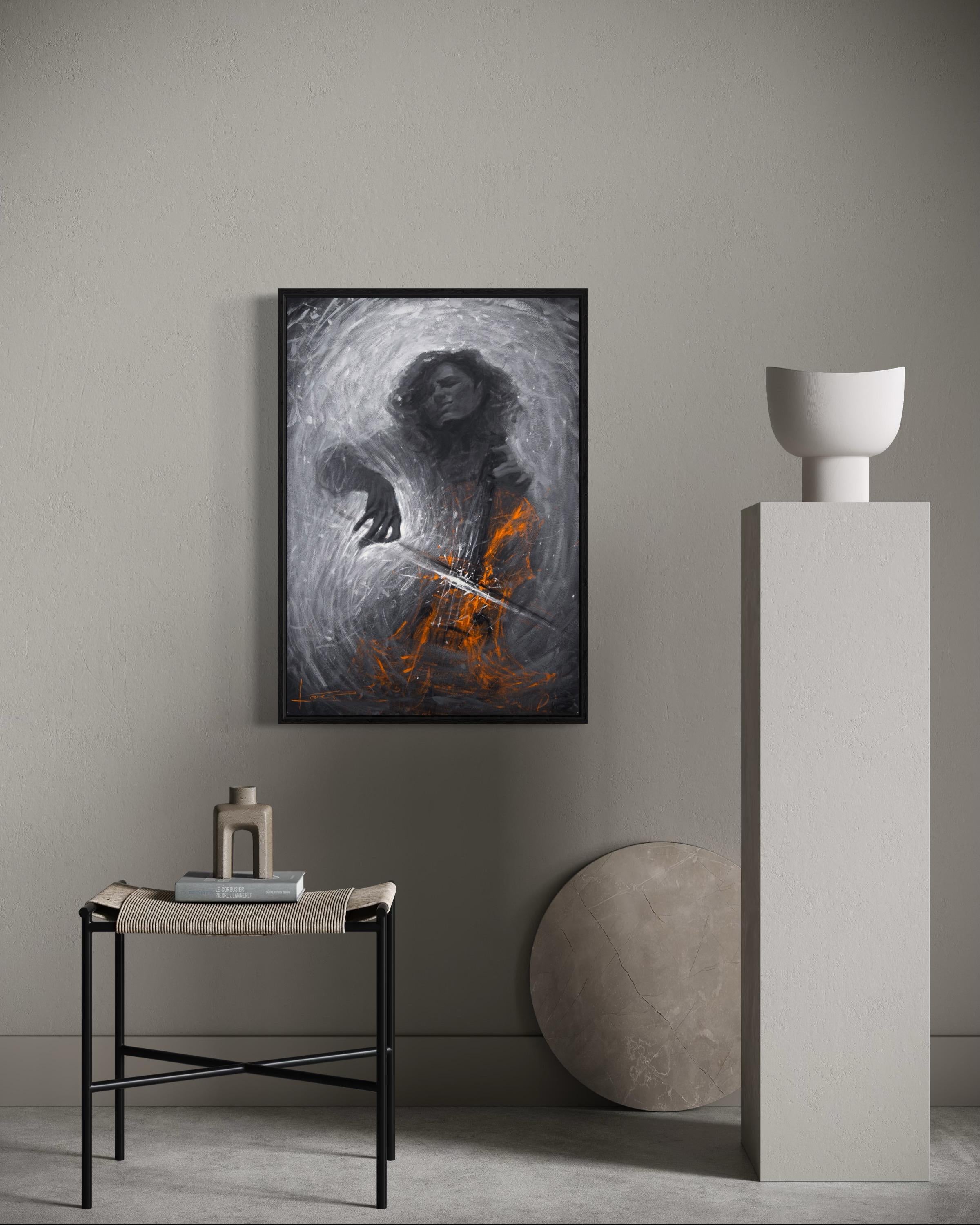 CELLIST, 100x70 cm, tempera/ paper For Sale 2