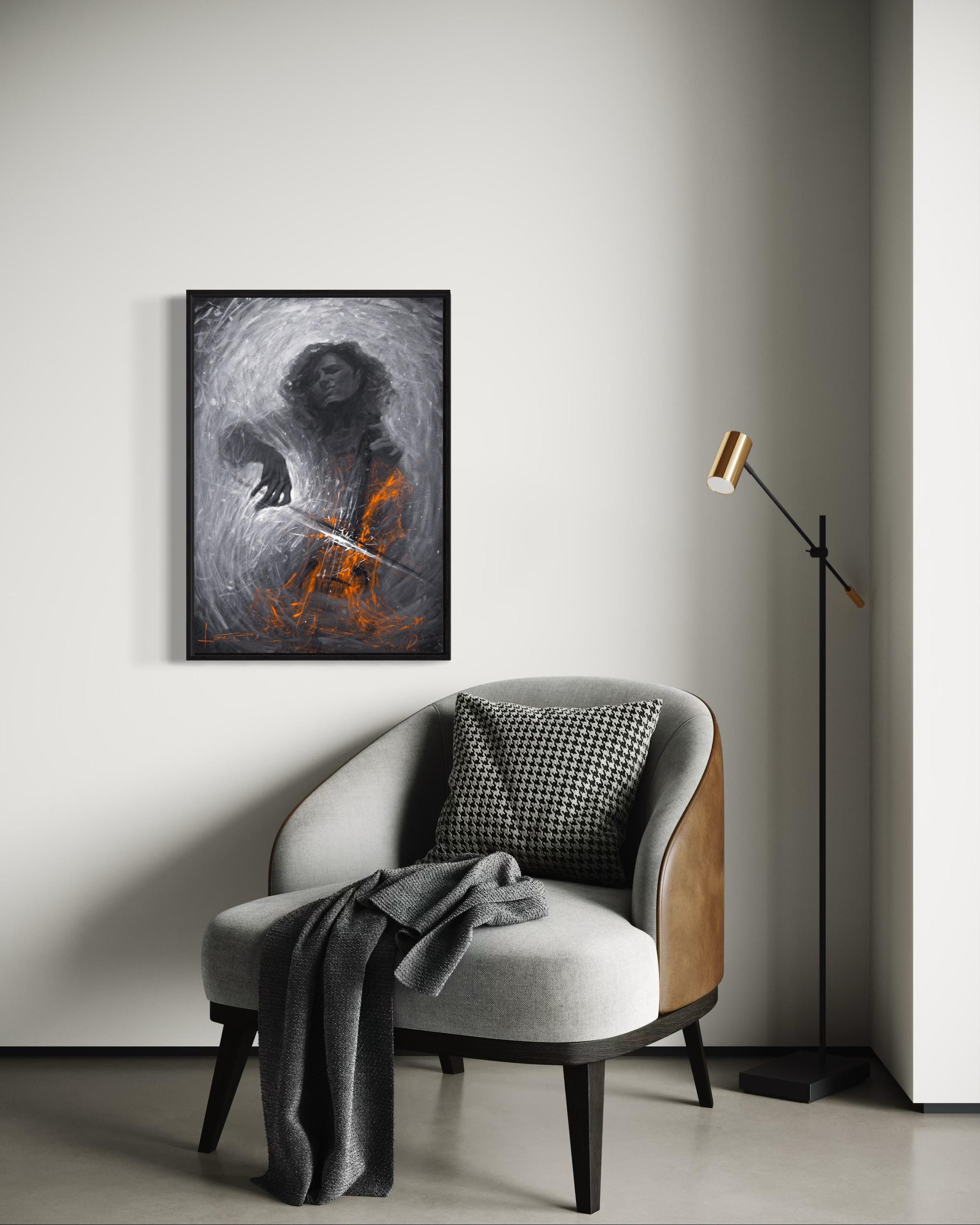 CELLIST, 100x70 cm, tempera/ paper For Sale 3