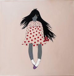 Ragazza zombie e forbici, 50x50 cm, tempera su tela