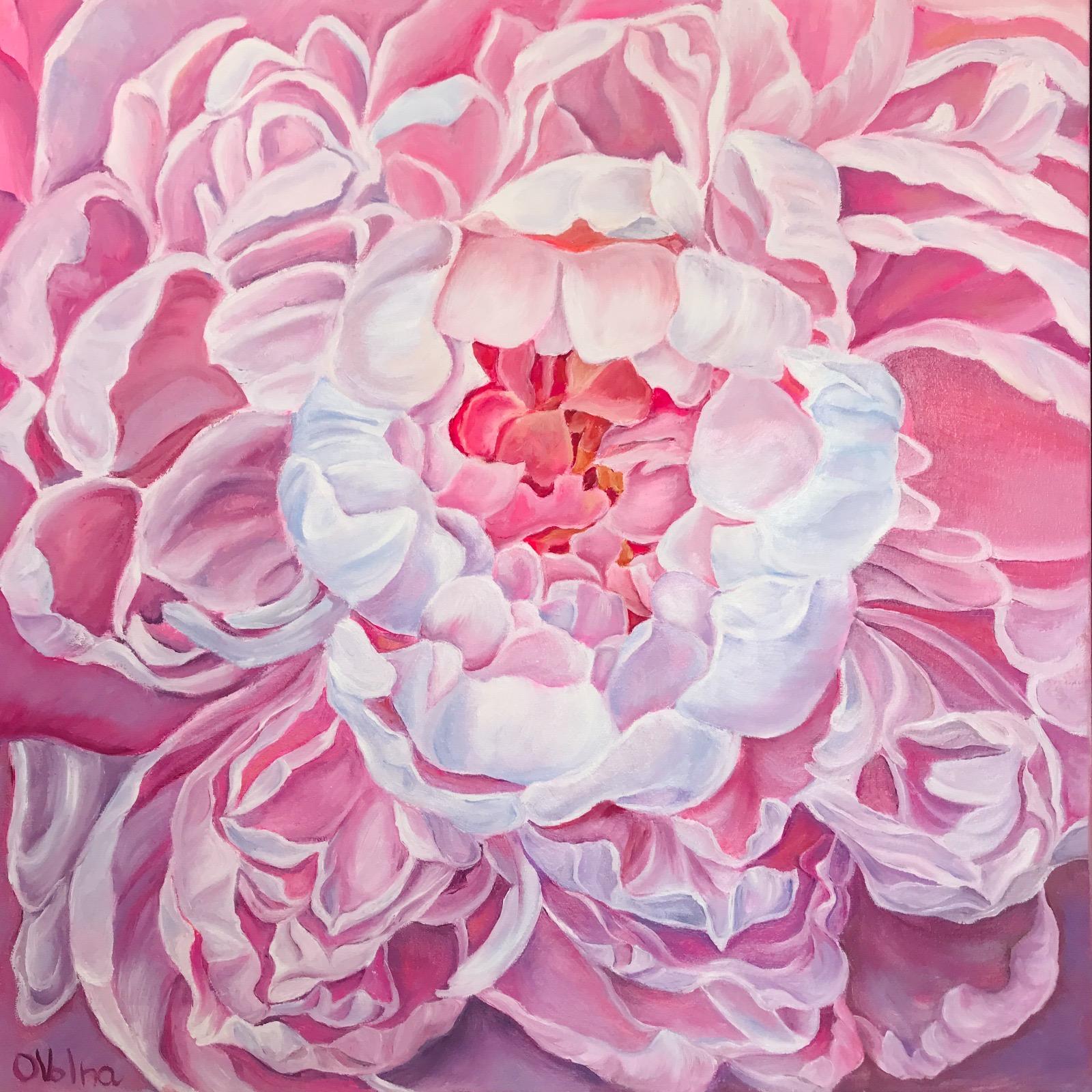 Petali che si schiudono, 50*50 cm, olio su tela - Painting di Olga Volna