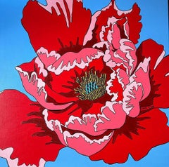 Coquelicot rouge, 80 x80 cm, acrylique sur toile