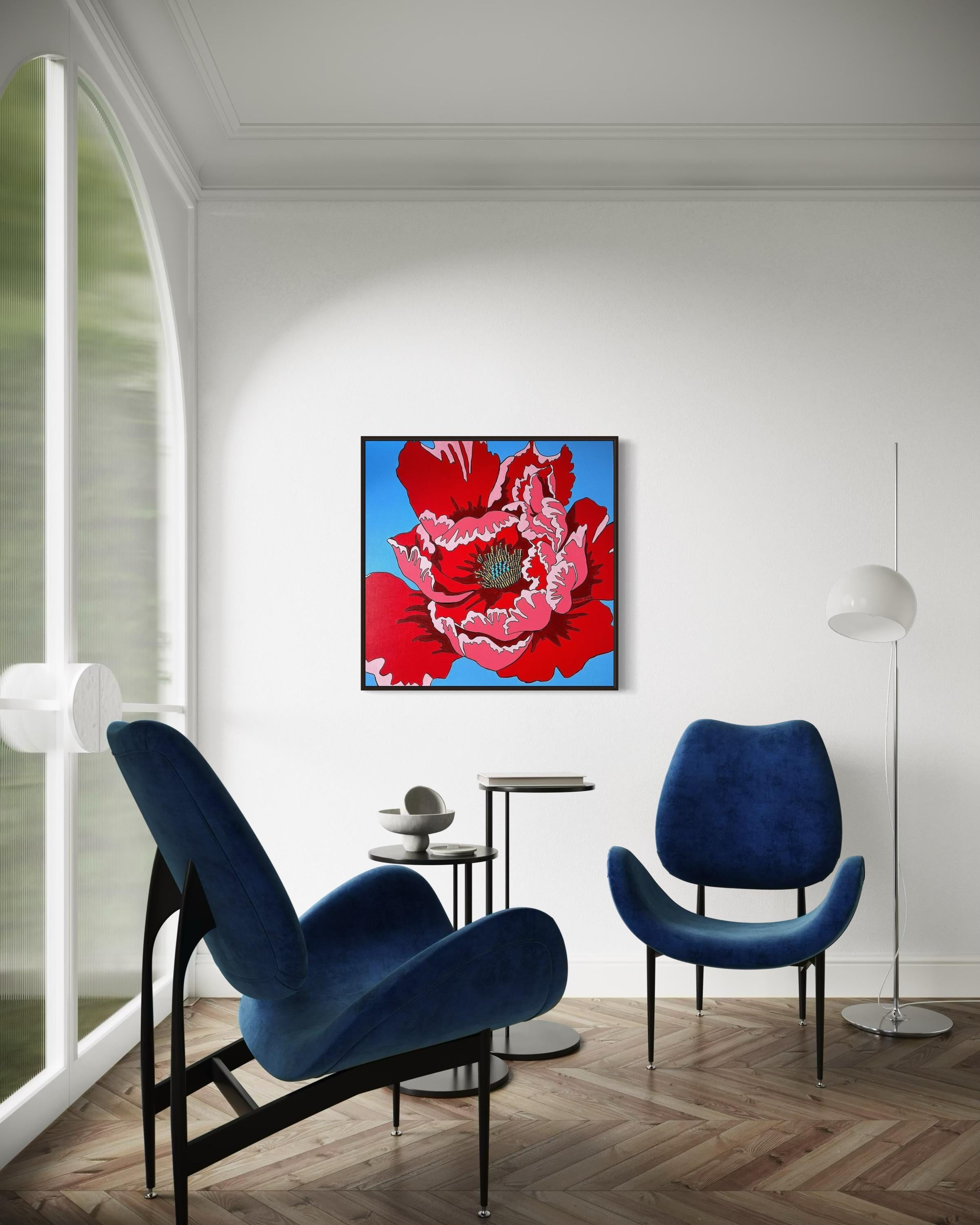 Red poppy, 80x80cm, acrylic on canvas For Sale 2