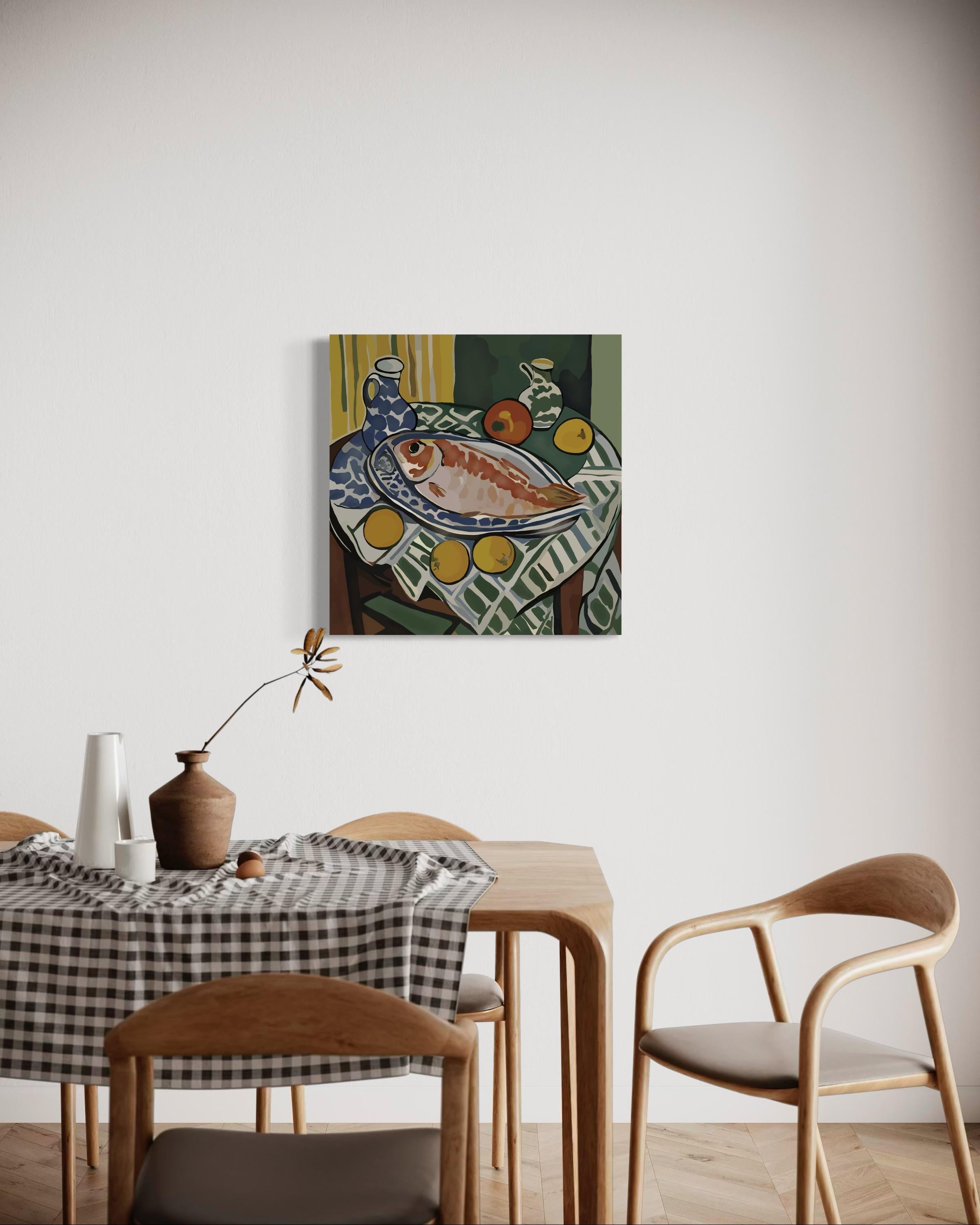 Still life with fish, 70x70cm, print on canvas.Edition 20 pcs. - Pop Art Print by Nina Tsoriti