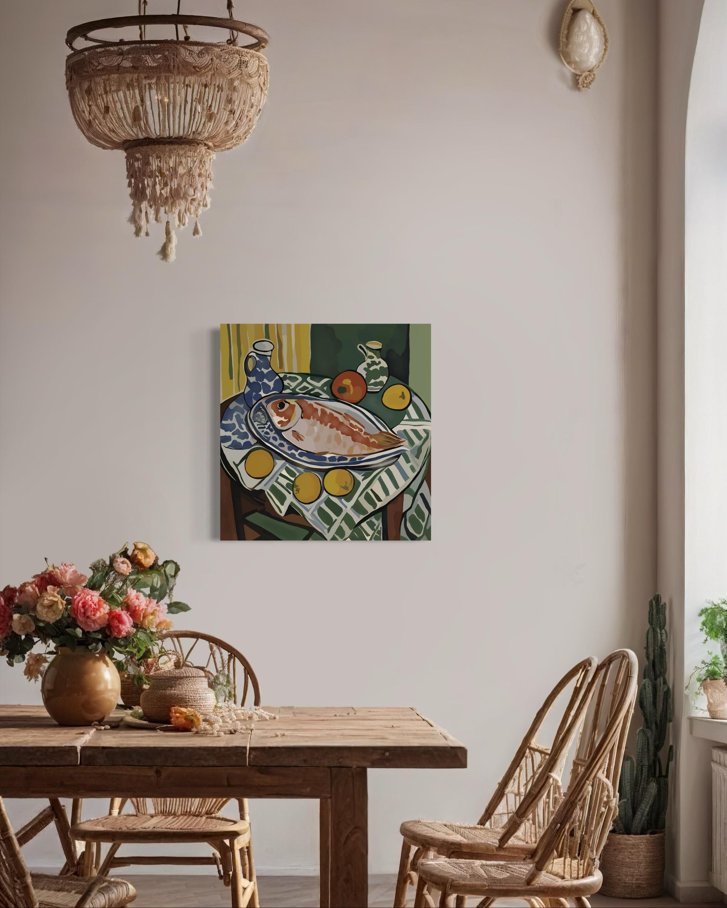 Still life with fish, 70x70cm, print on canvas.Edition 20 pcs. For Sale 3