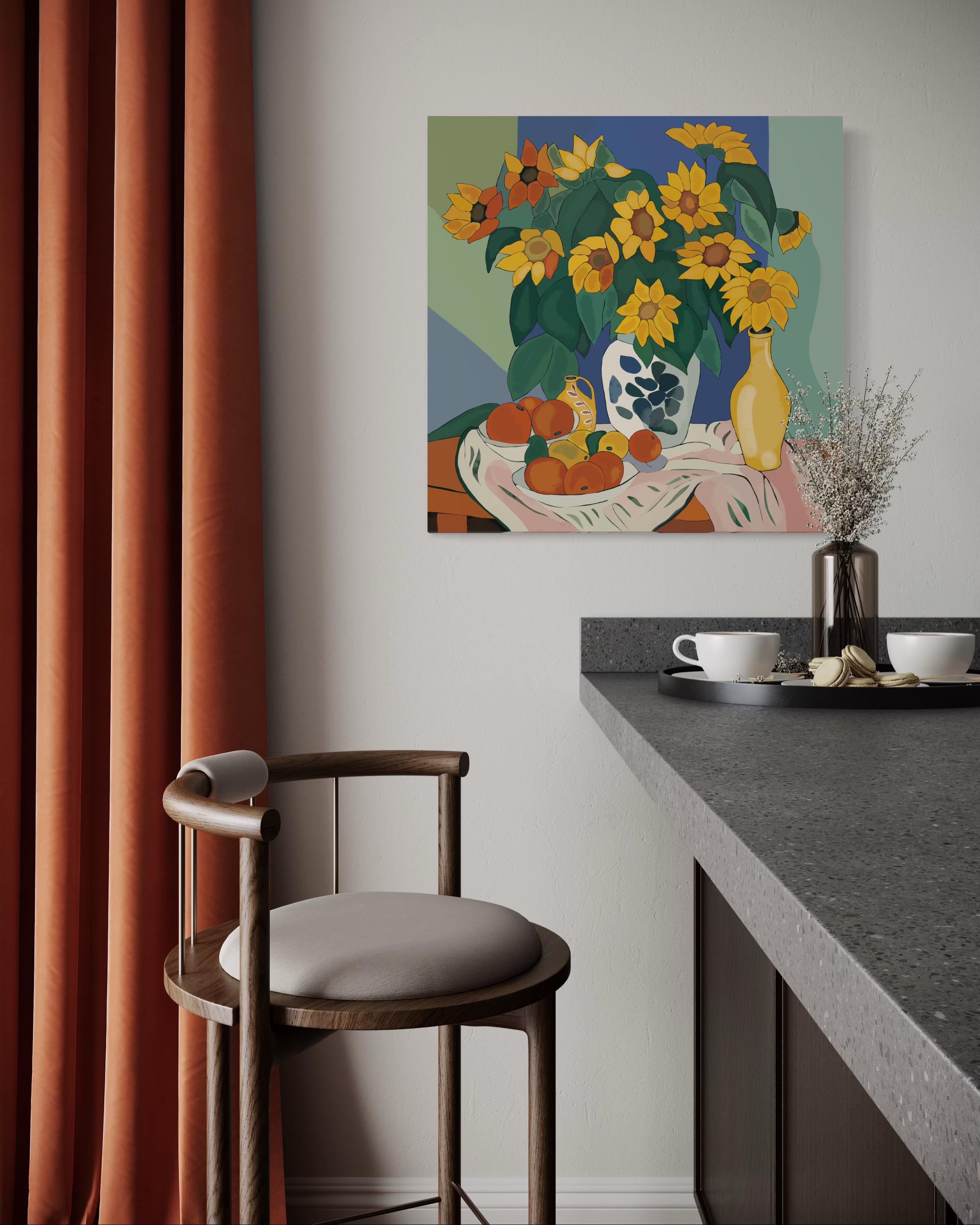 Nature morte aux tournesols, 70x70cm, impression sur toile, édition 20 pcs. - Pop Art Art par Nina Tsoriti